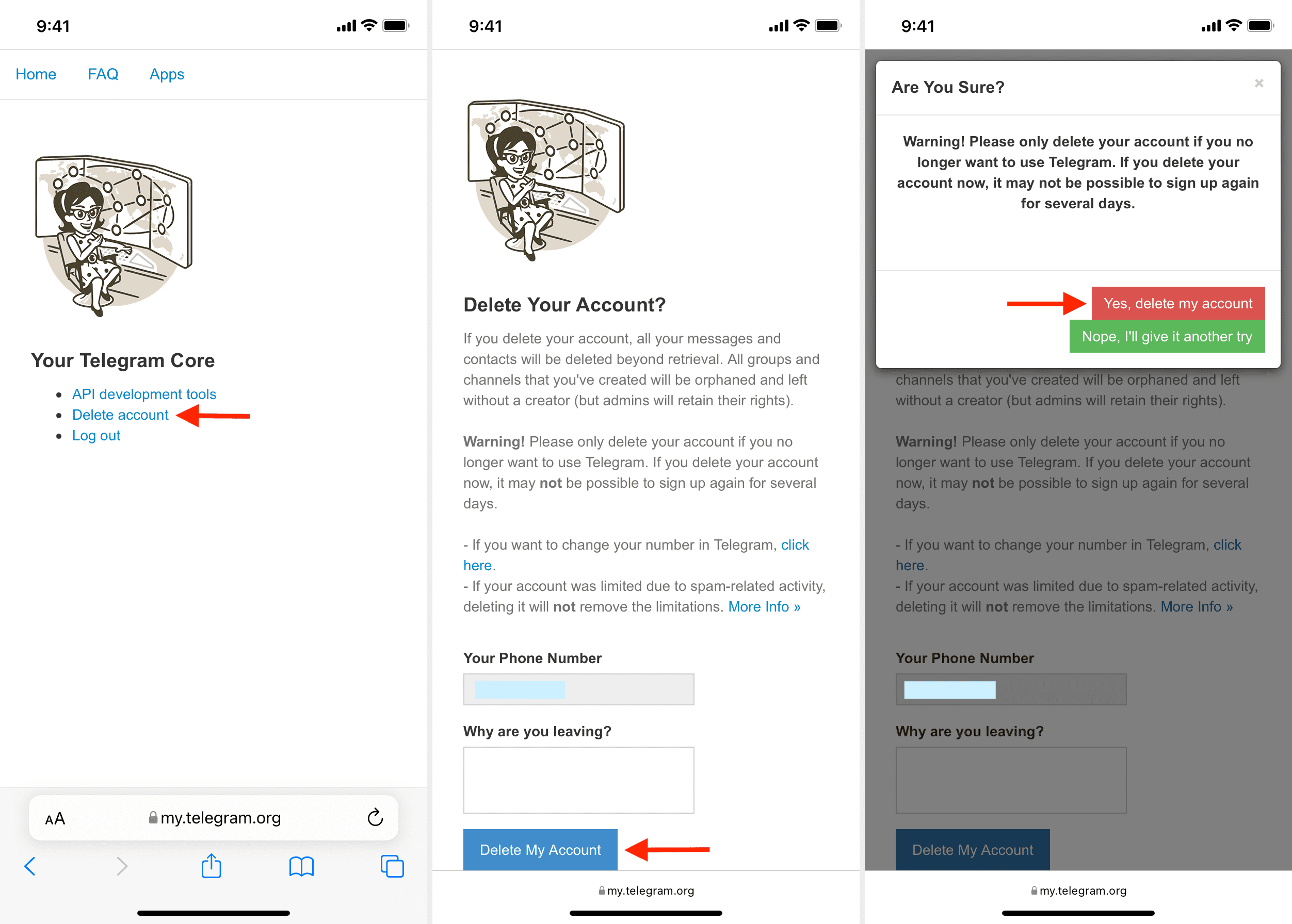 Elimina il mio account su Telegram