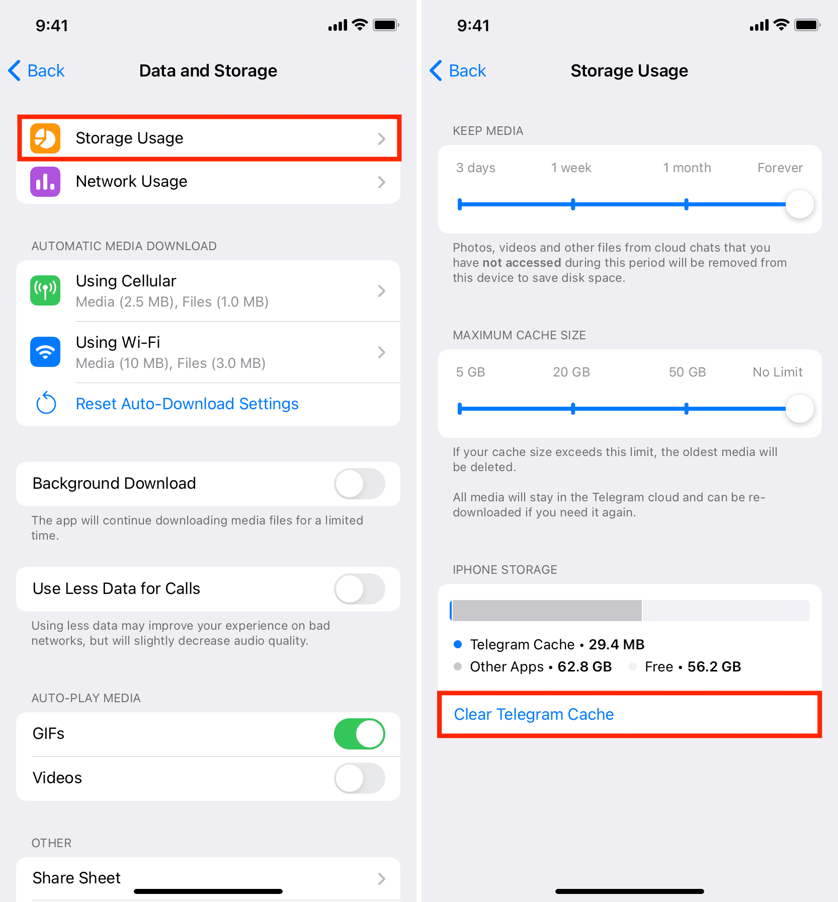Svuota la cache dell'app Telegram