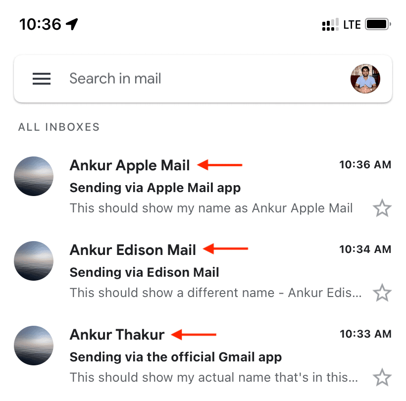 Il nome del mittente dell'e-mail funziona solo in un'app specifica