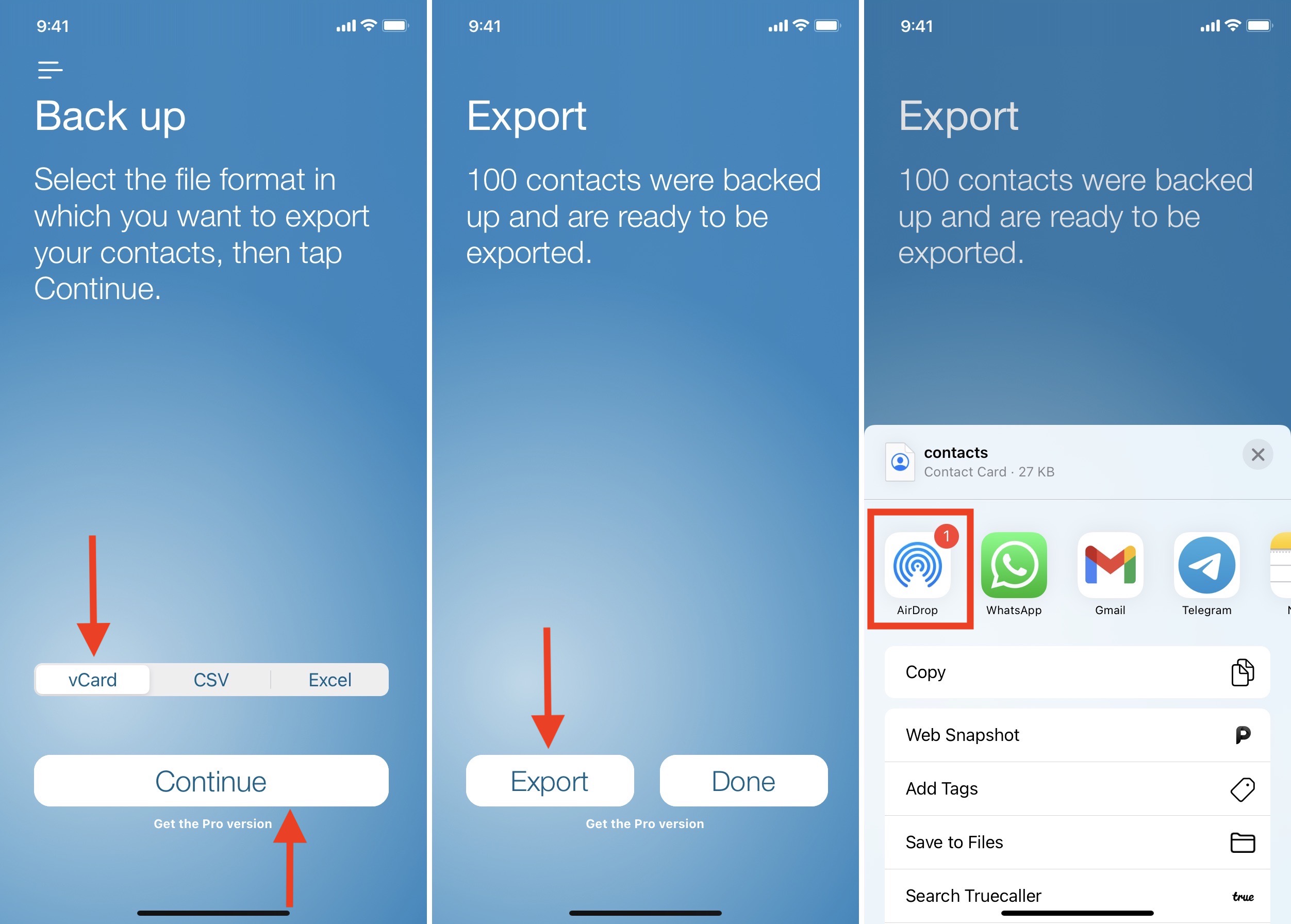 Usa Esporta contatti per trasferire contatti da iPhone a Mac
