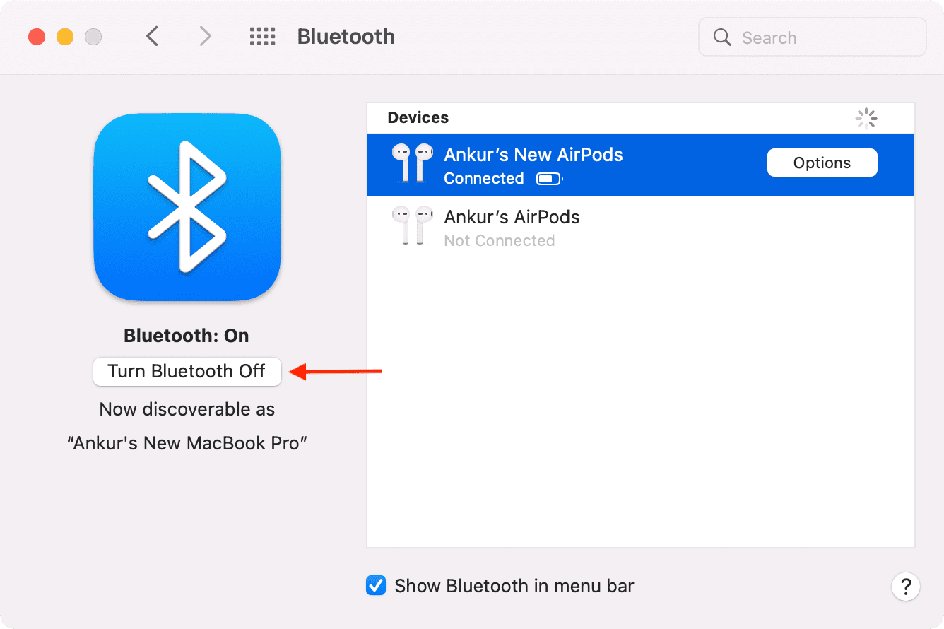 Disattiva Bluetooth Mac