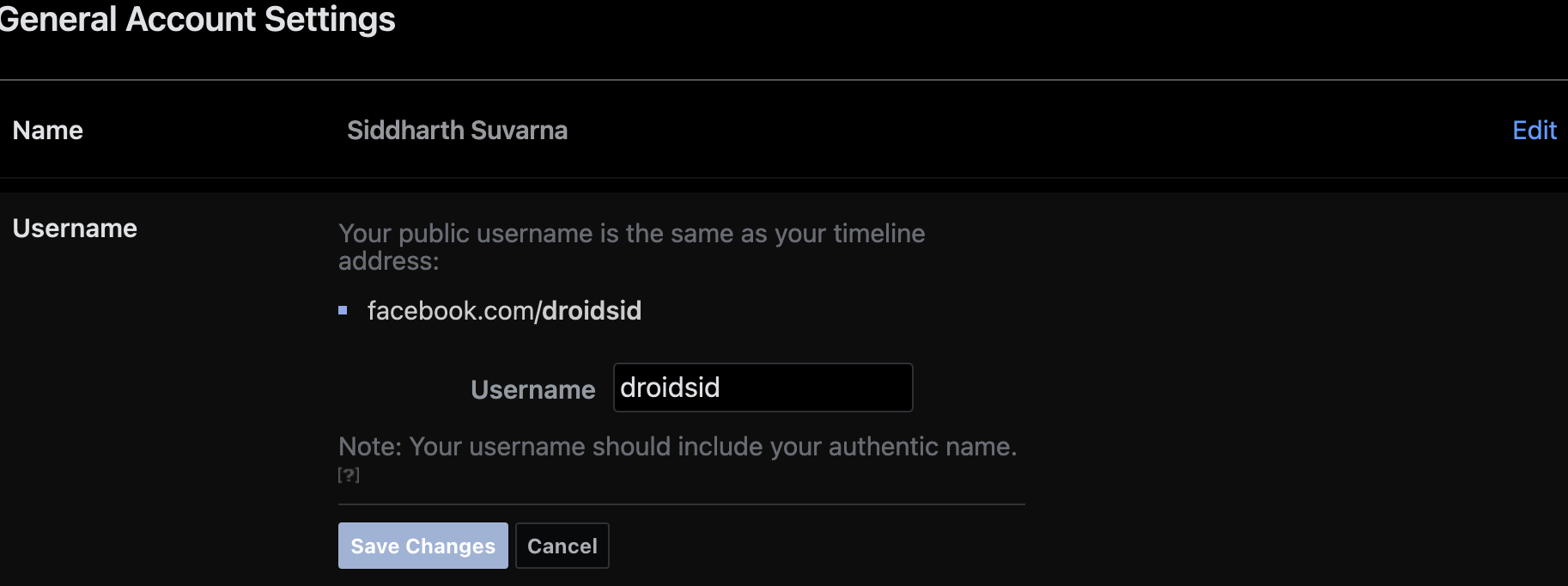 Cambia il nome utente di Facebook