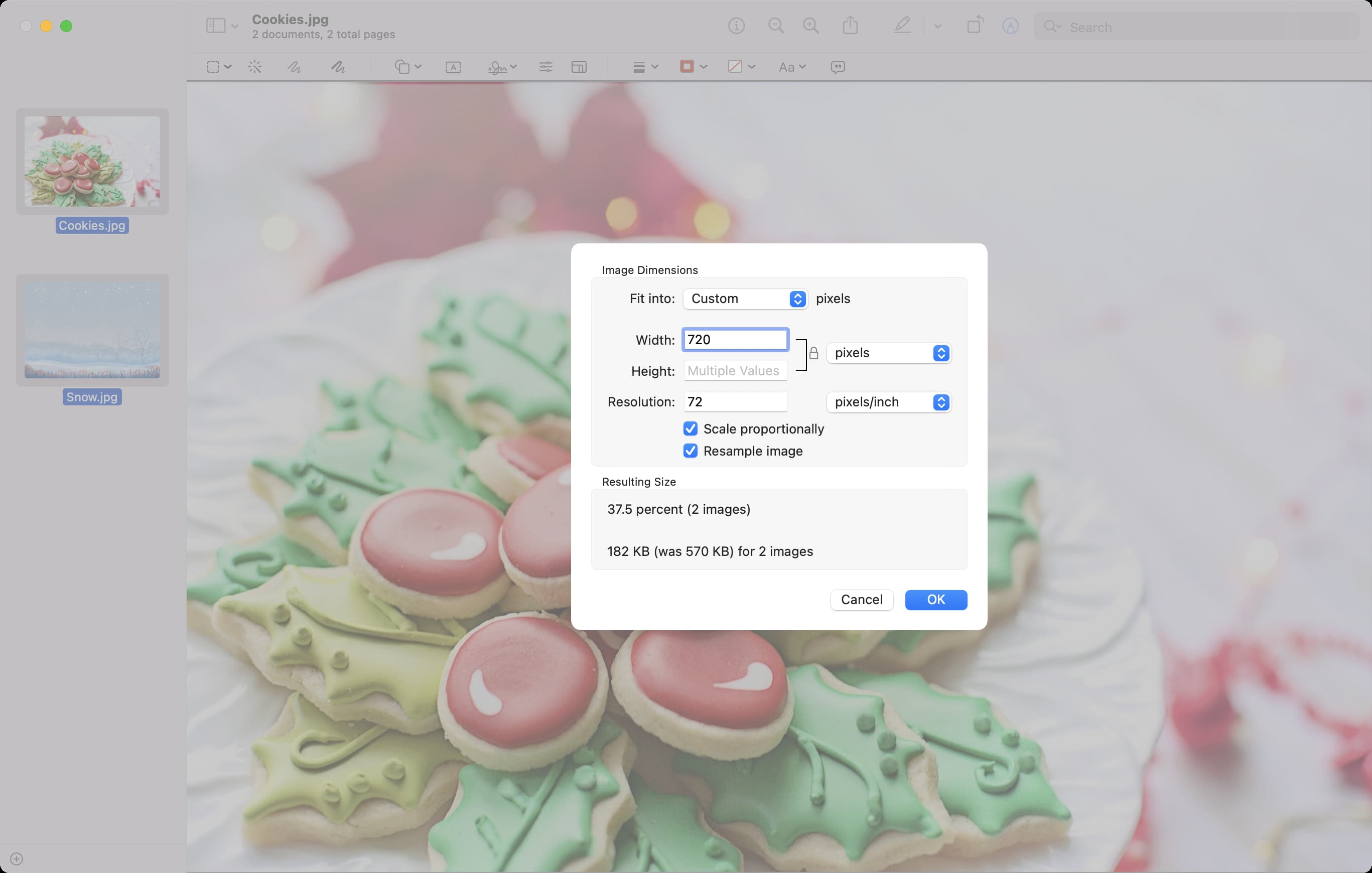 Imposta i valori di ridimensionamento su Mac