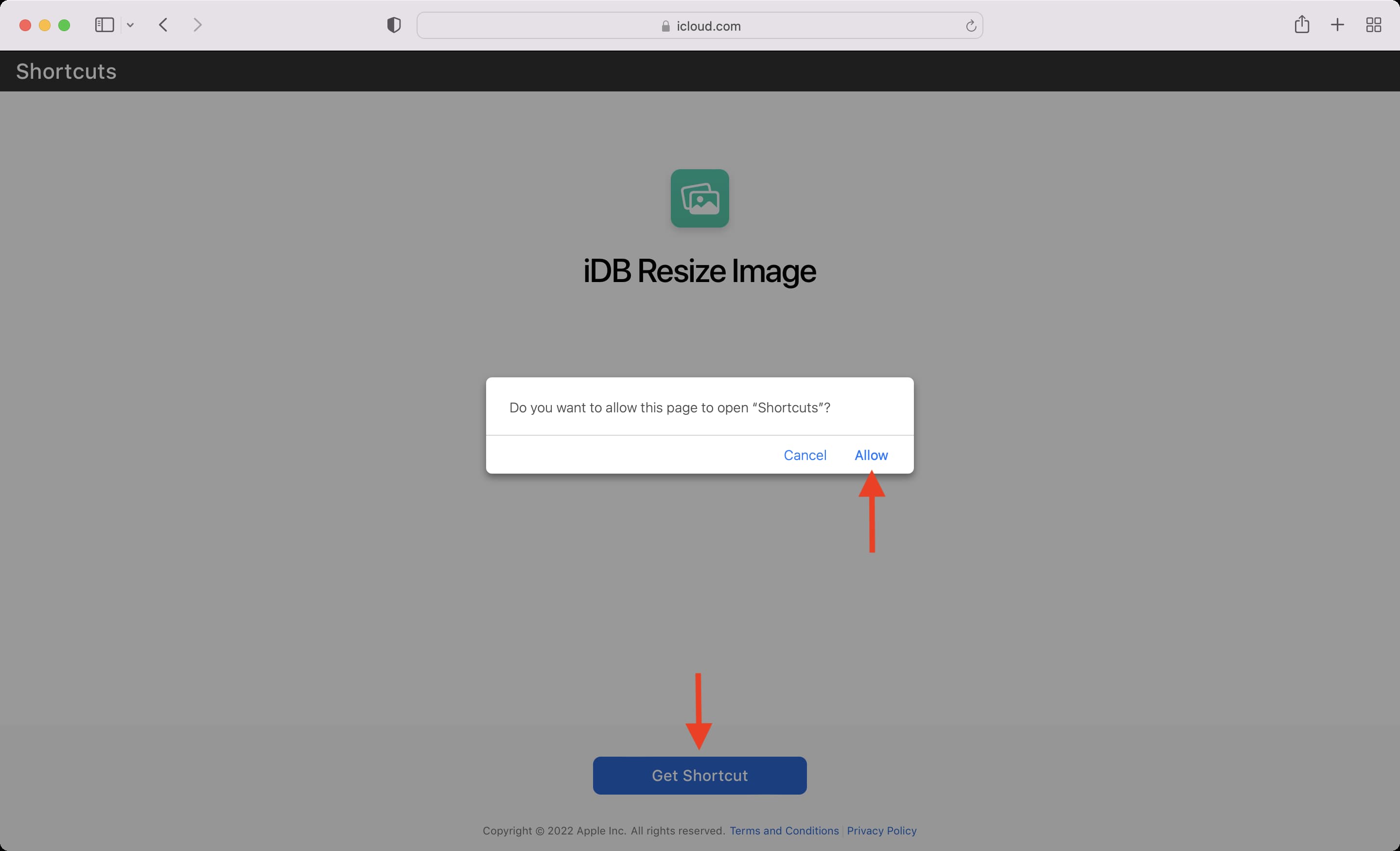 Ottieni il collegamento Ridimensiona immagine su Mac