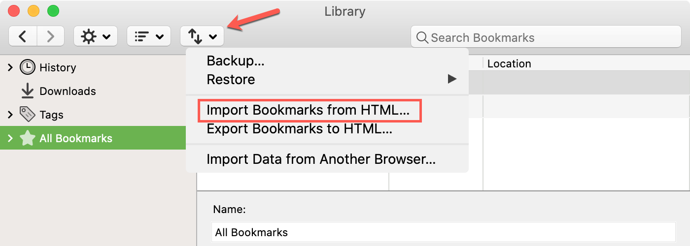 Importazione di Firefox da file