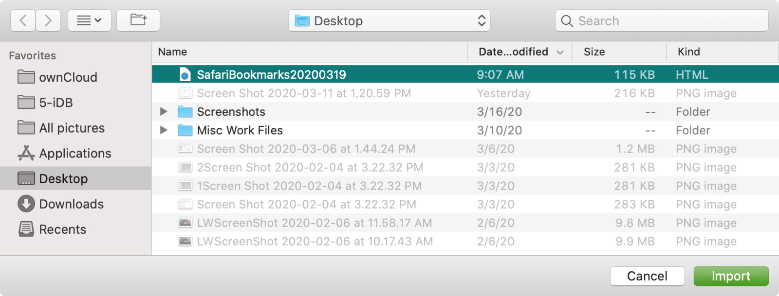 Importa Safari da file