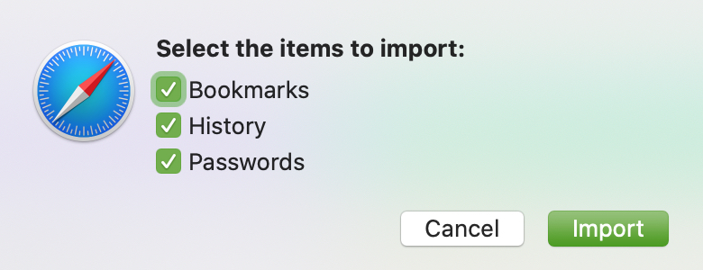 Importazione Safari da elementi di Firefox