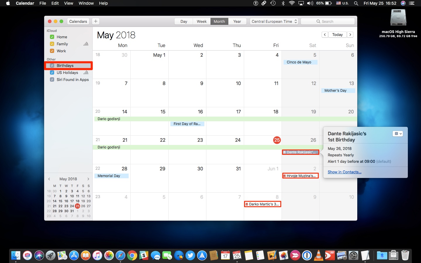 Compleanni calendario Apple Mac
