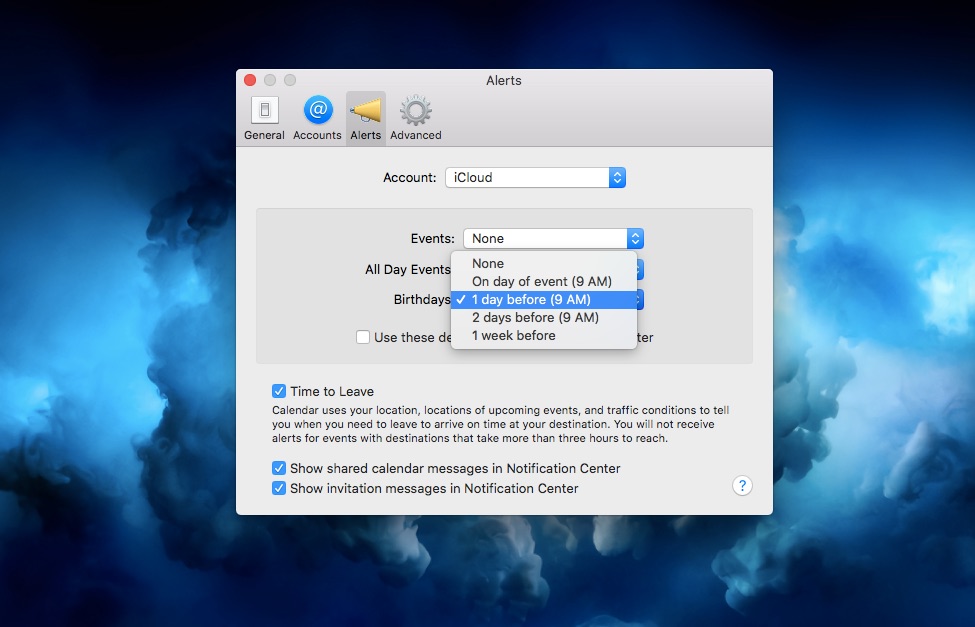 Compleanni di Apple Calendar Tempi di avviso per Mac