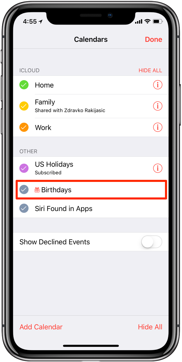 Apple Calendar compleanni iPhone