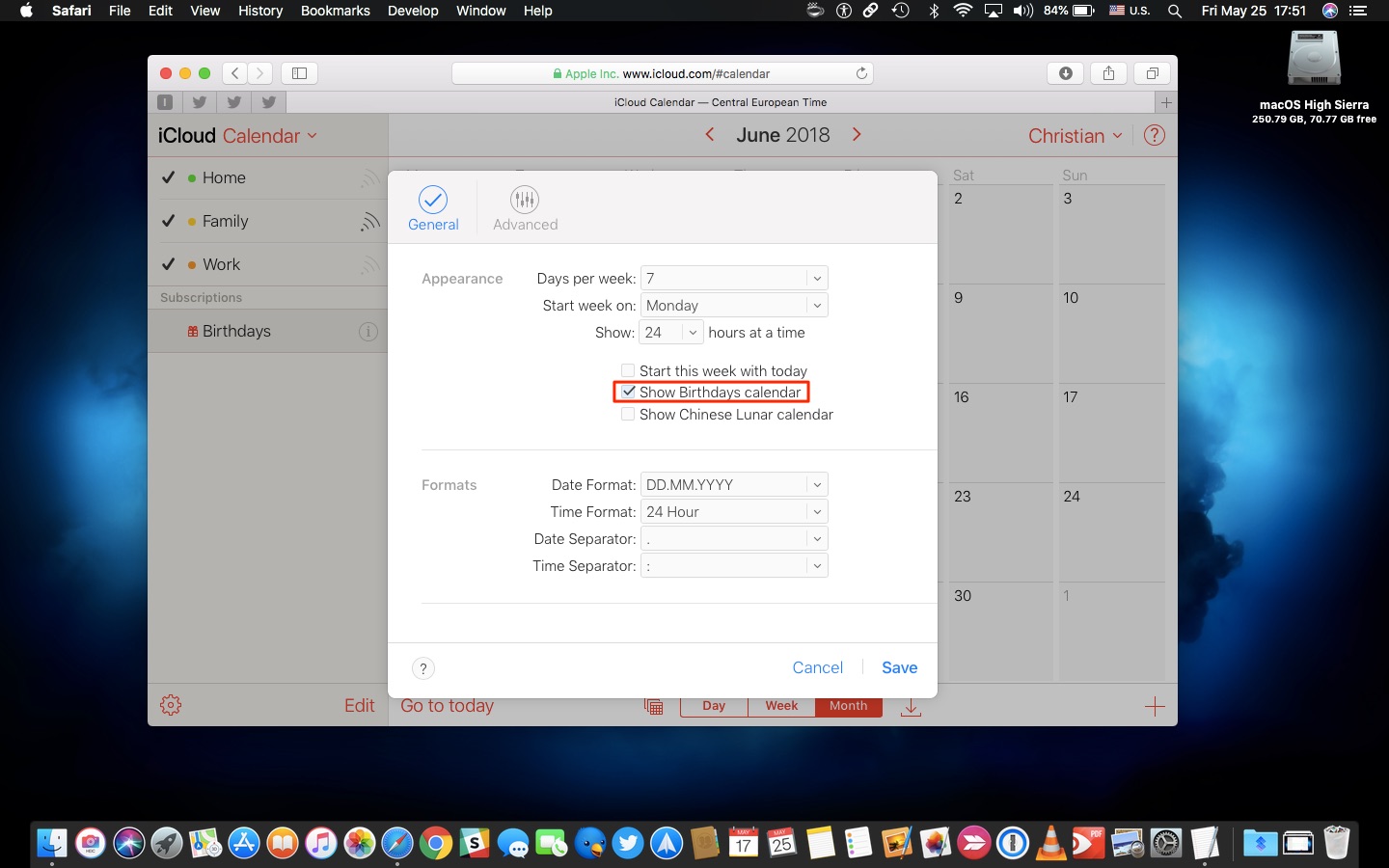 Visualizza iCloud per i compleanni del calendario Apple