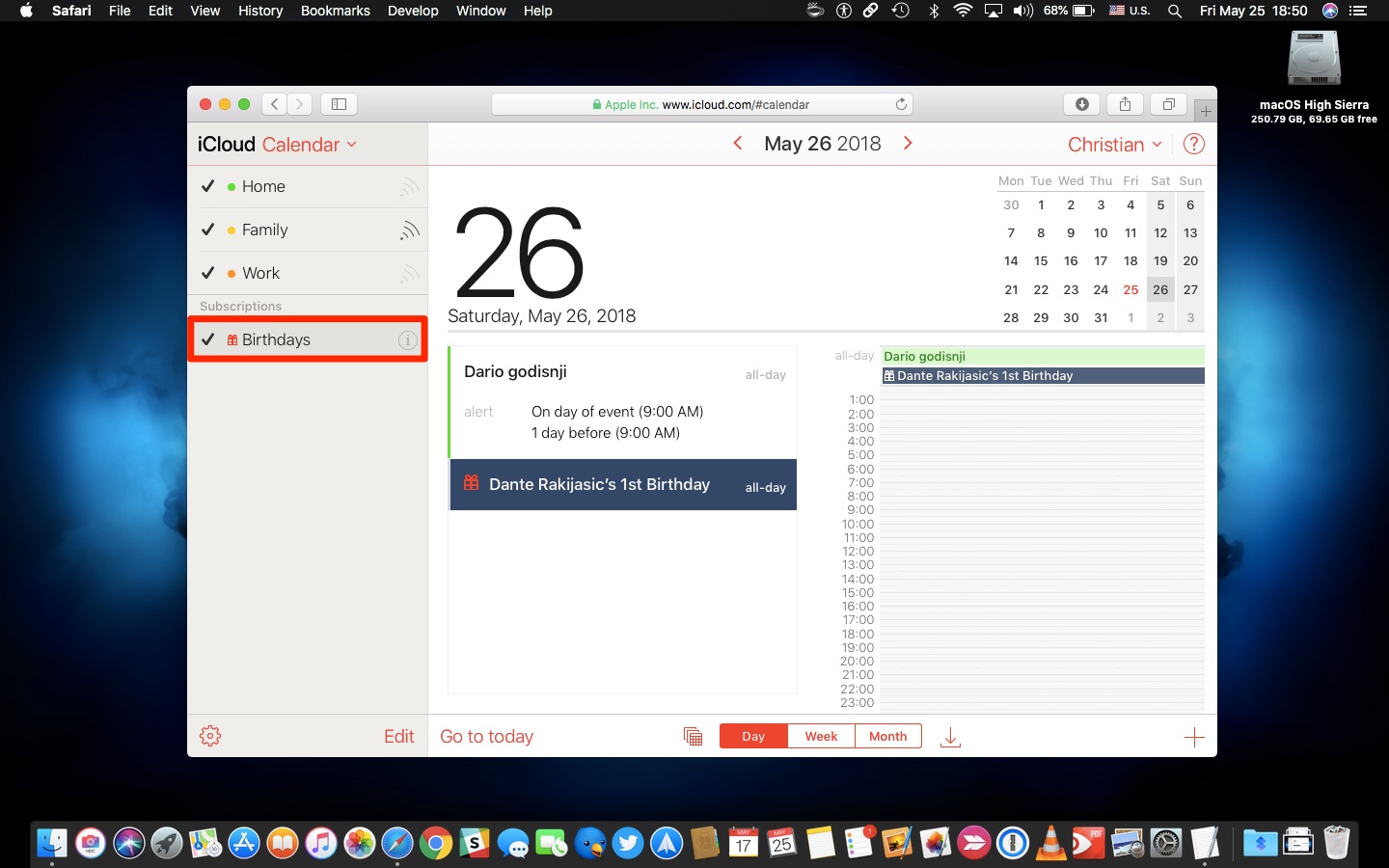 Compleanni Apple Calendar iCloud selezionati