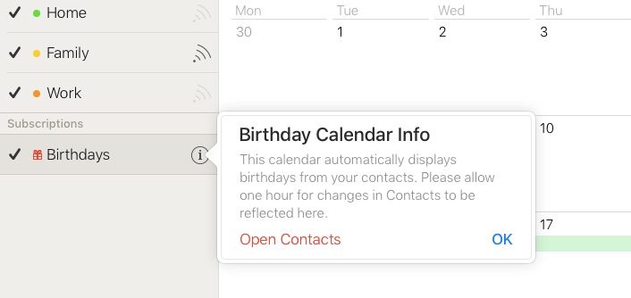Informazioni iCloud sui compleanni del calendario Apple