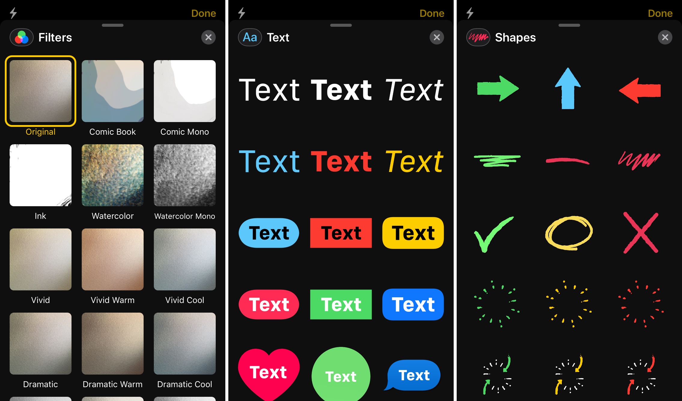 iMessage Filtra le forme del testo