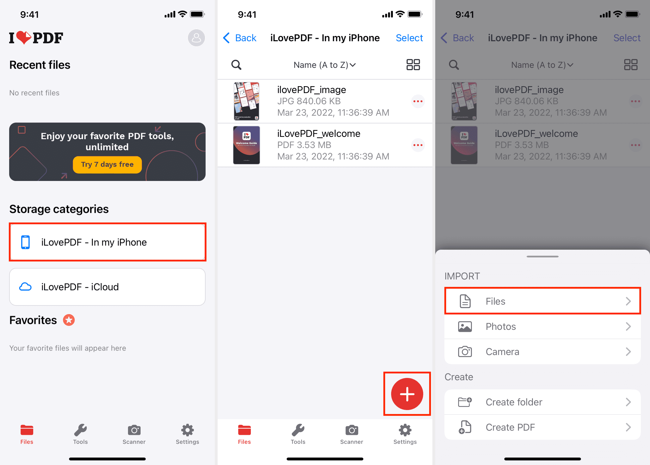 Aggiungi PDF all'app iLovePDF