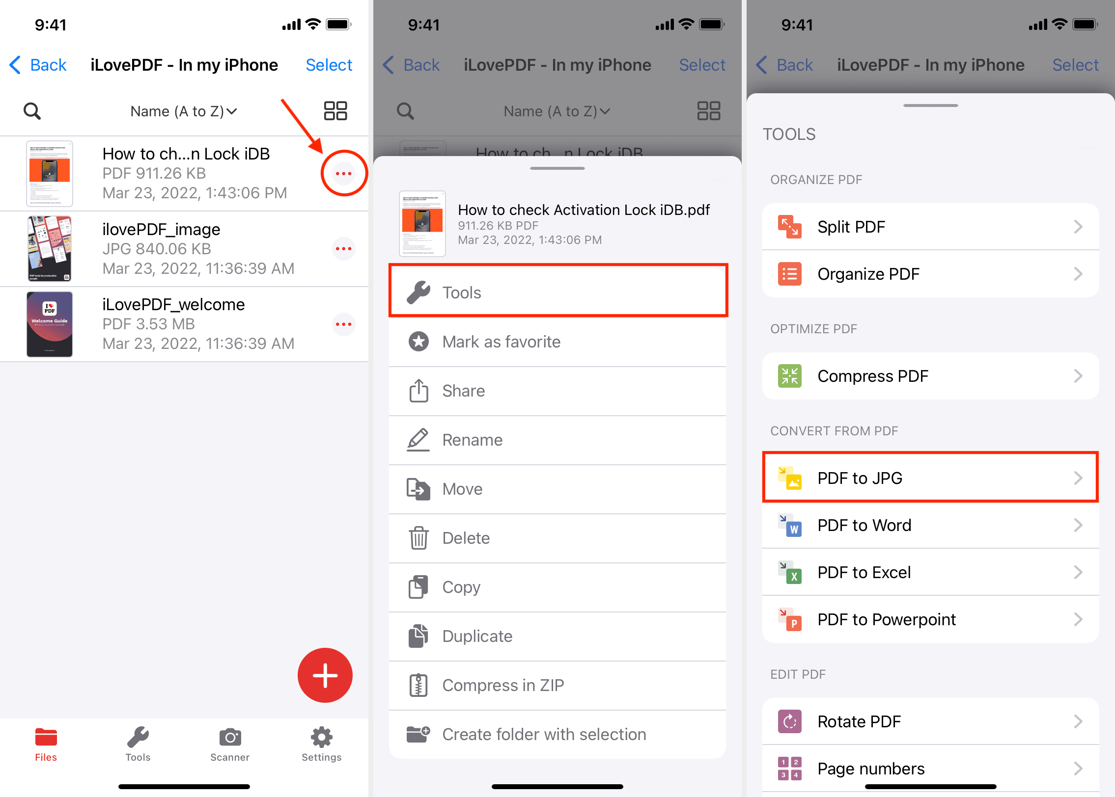 PDF in JPG usando iLovePDF su iPhone