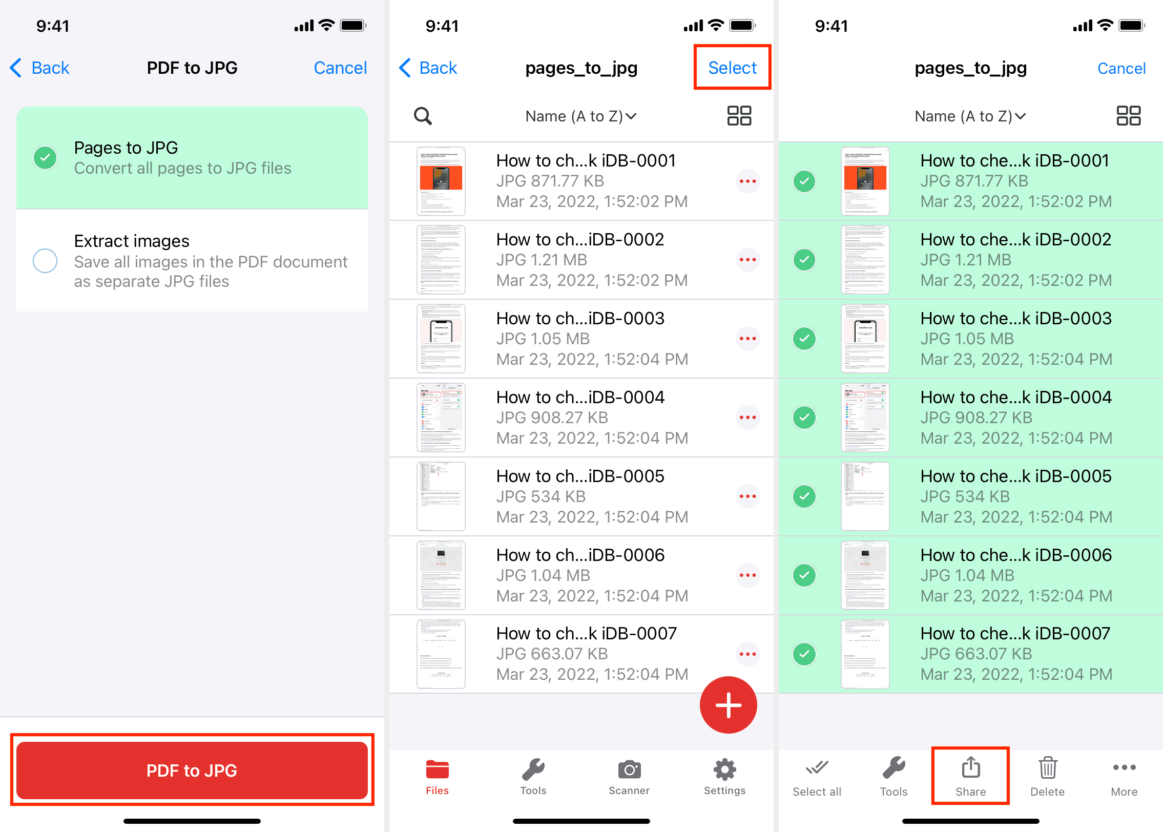Salva PDF come immagini su iPhone utilizzando l'app gratuita iLovePDF