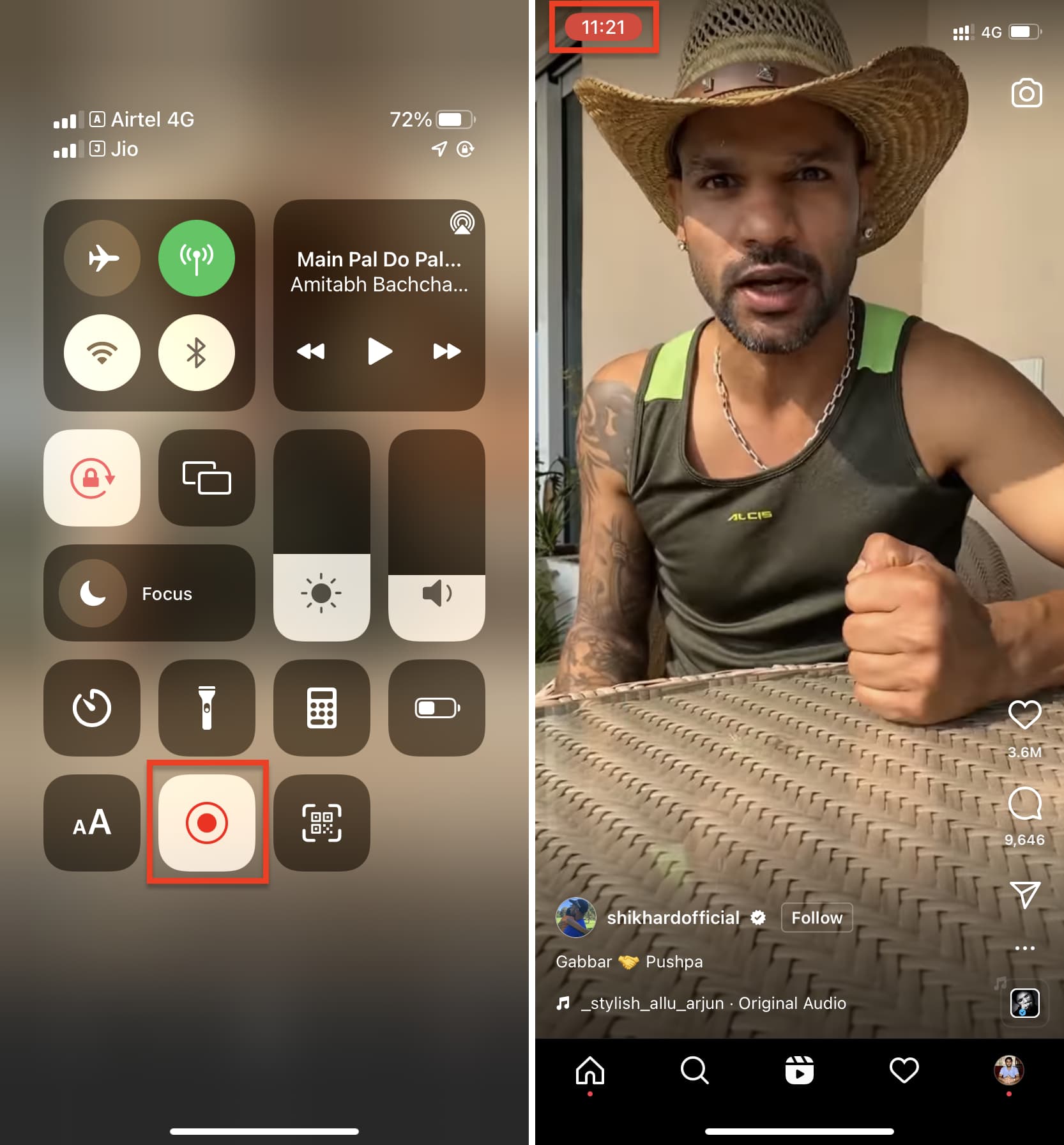 Salva Instagram Reel tramite la registrazione dello schermo dell'iPhone