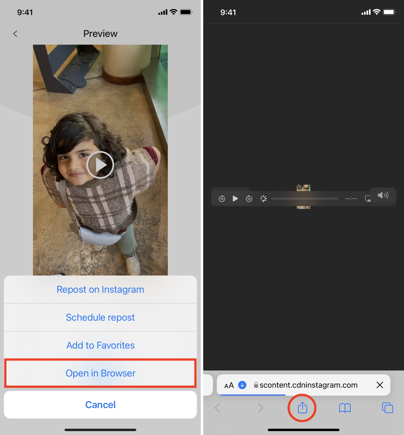 Apri Instagram Reel nel browser per salvarlo
