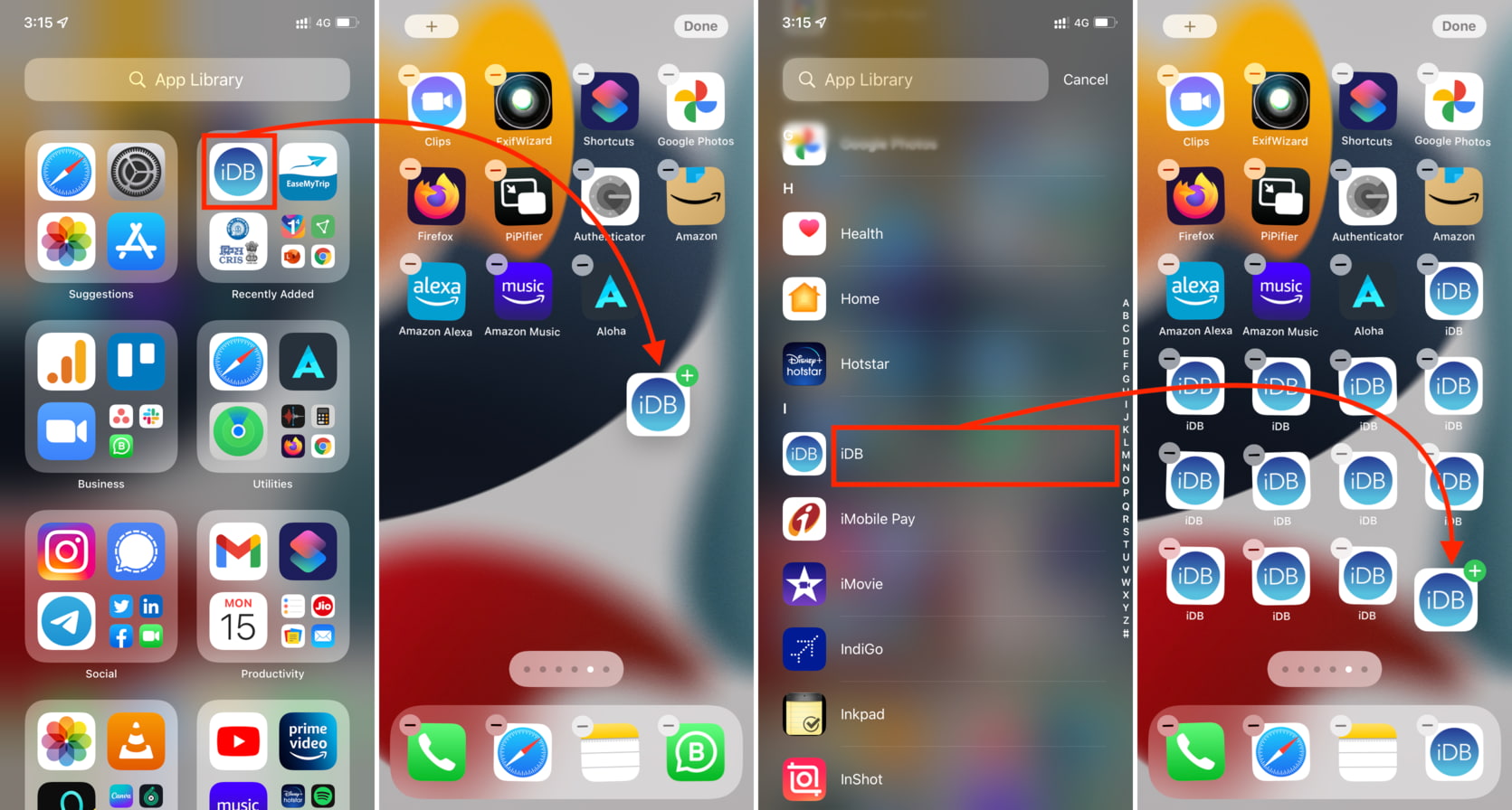 Passaggi che mostrano come creare copie dell'icona dell'app di un'app per iPhone
