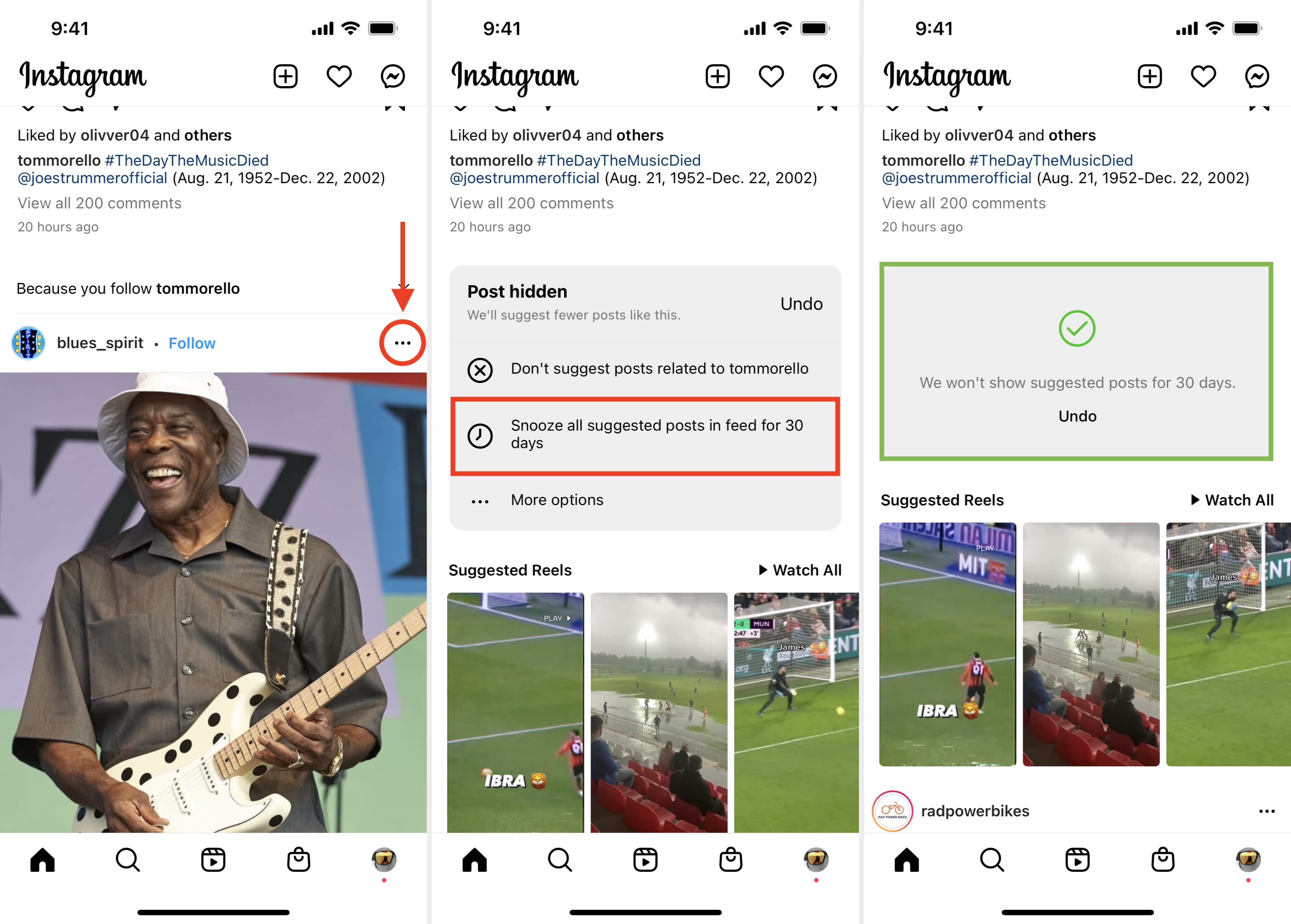 Posticipa tutti i post di Instagram suggeriti per 30 giorni
