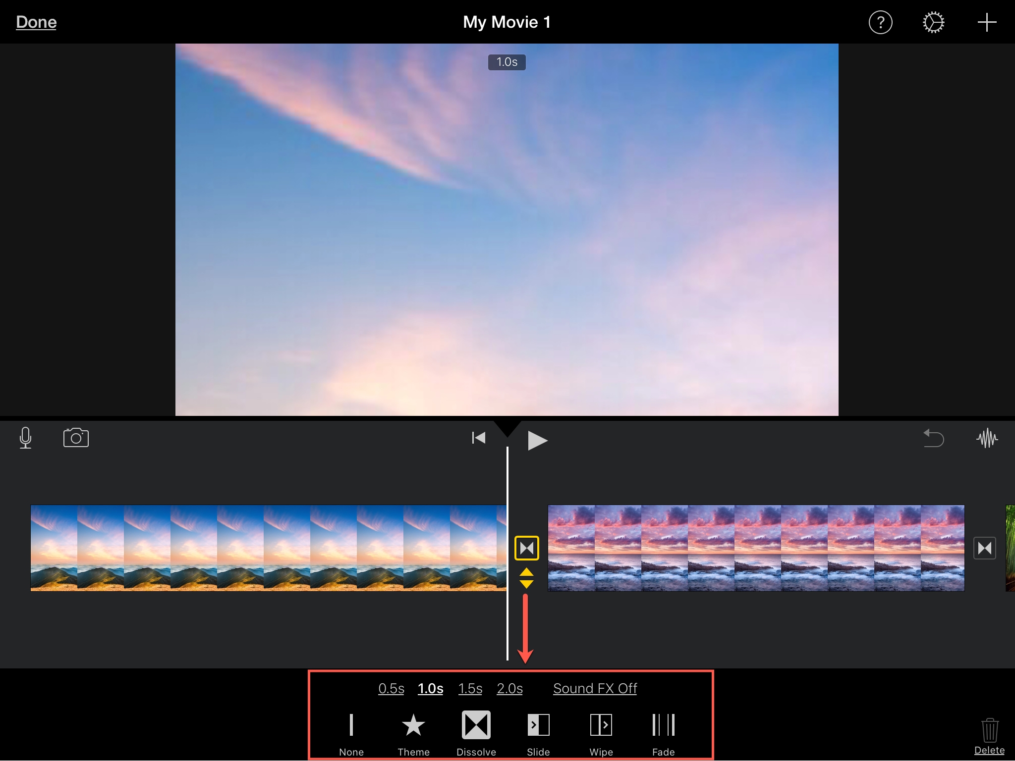 Modifica transizione iMovie iPad