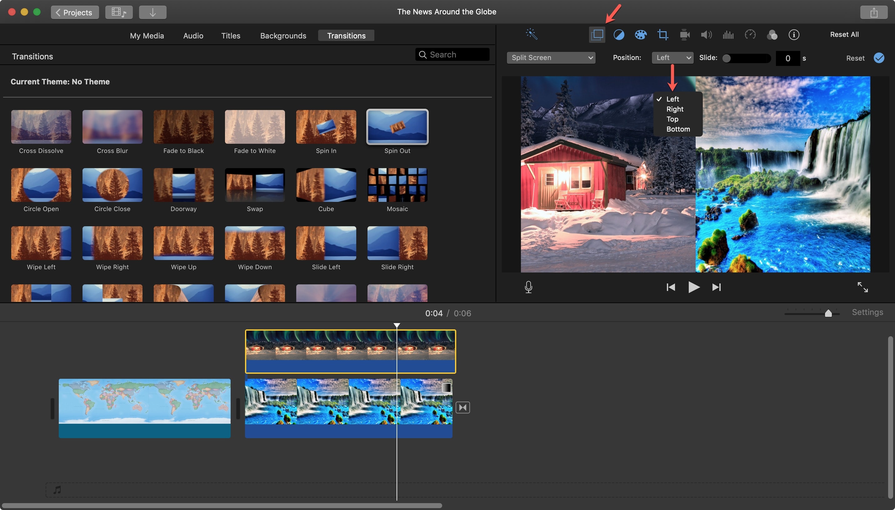 Posizione schermo diviso iMovie Mac