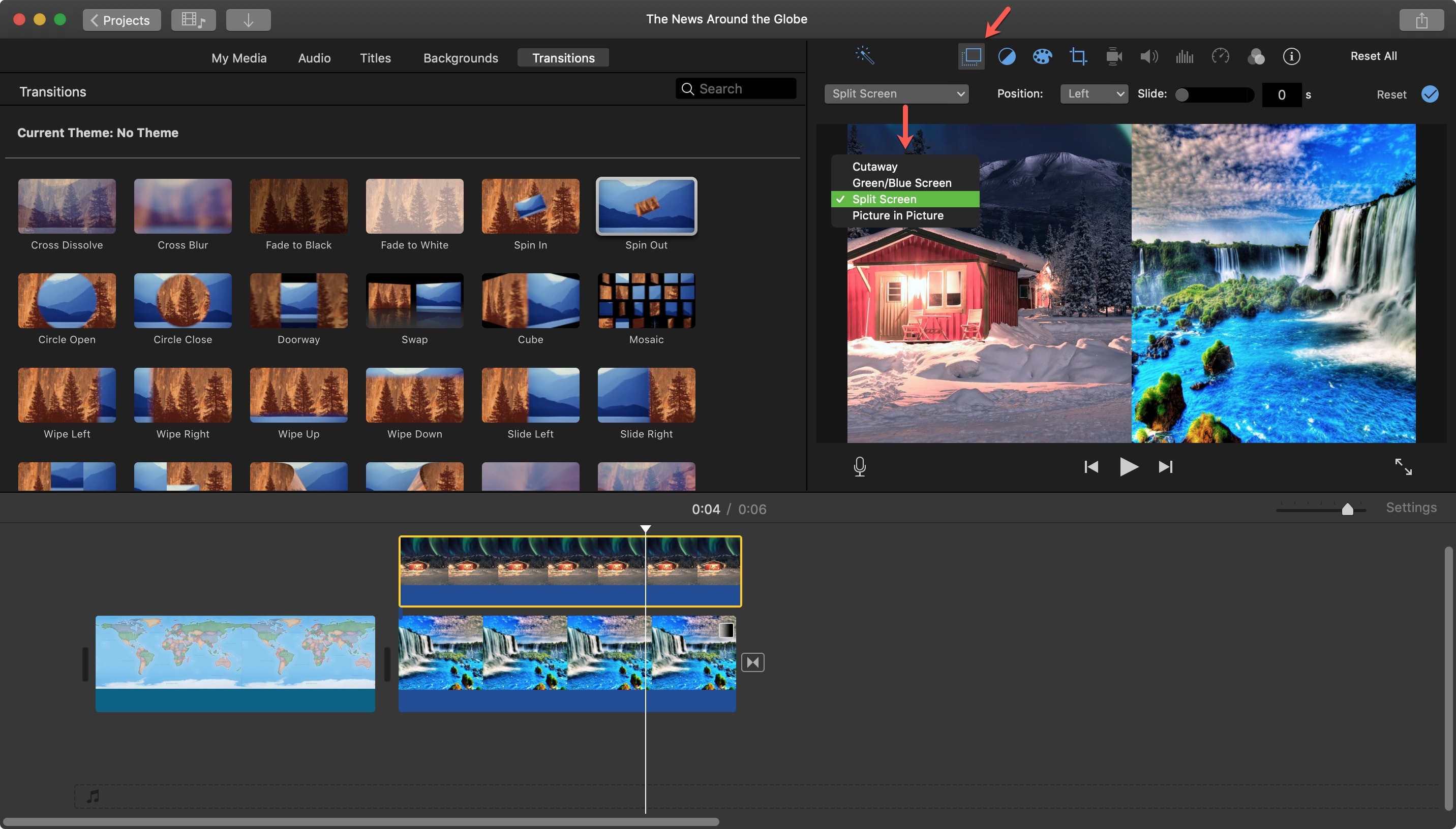 Mac con schermo diviso iMovie