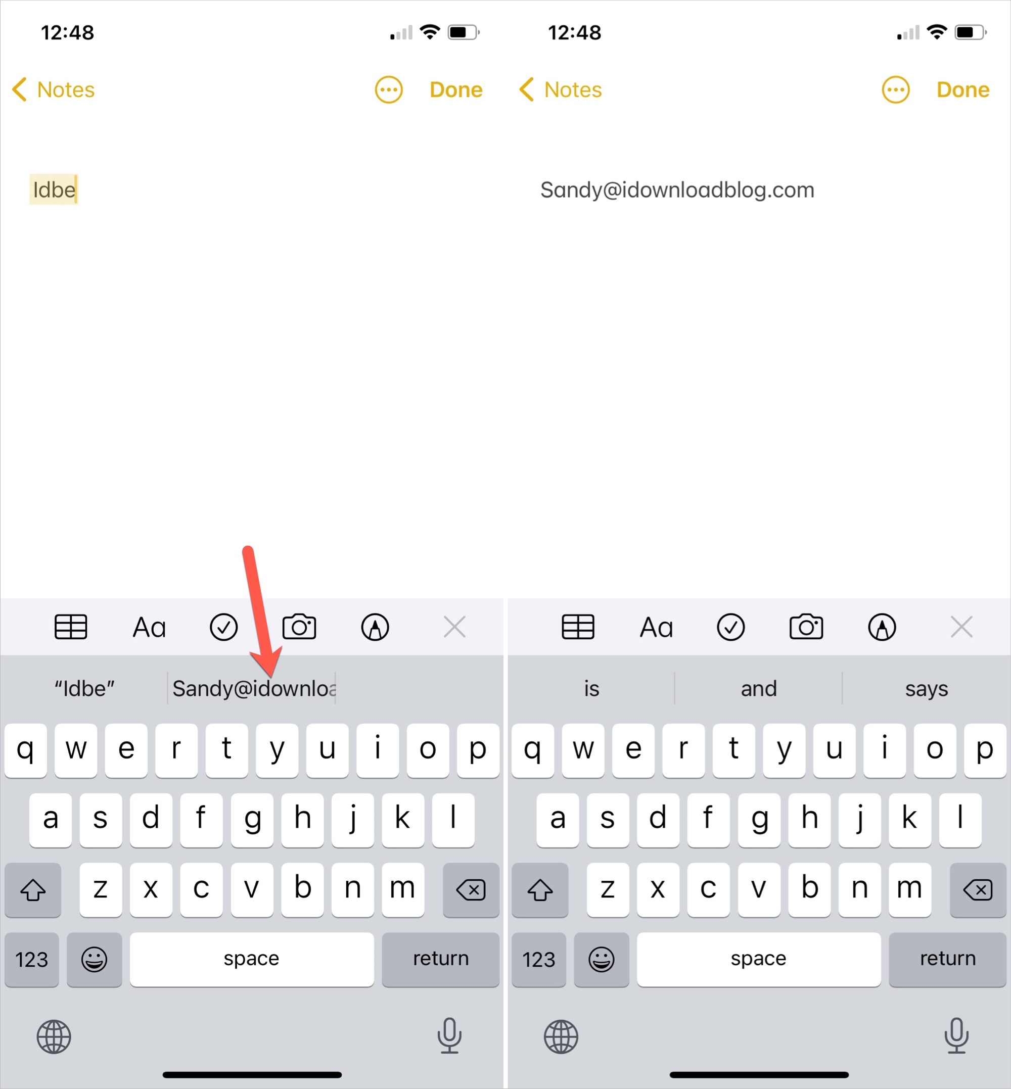 Usa una sostituzione del testo in Note su iPhone