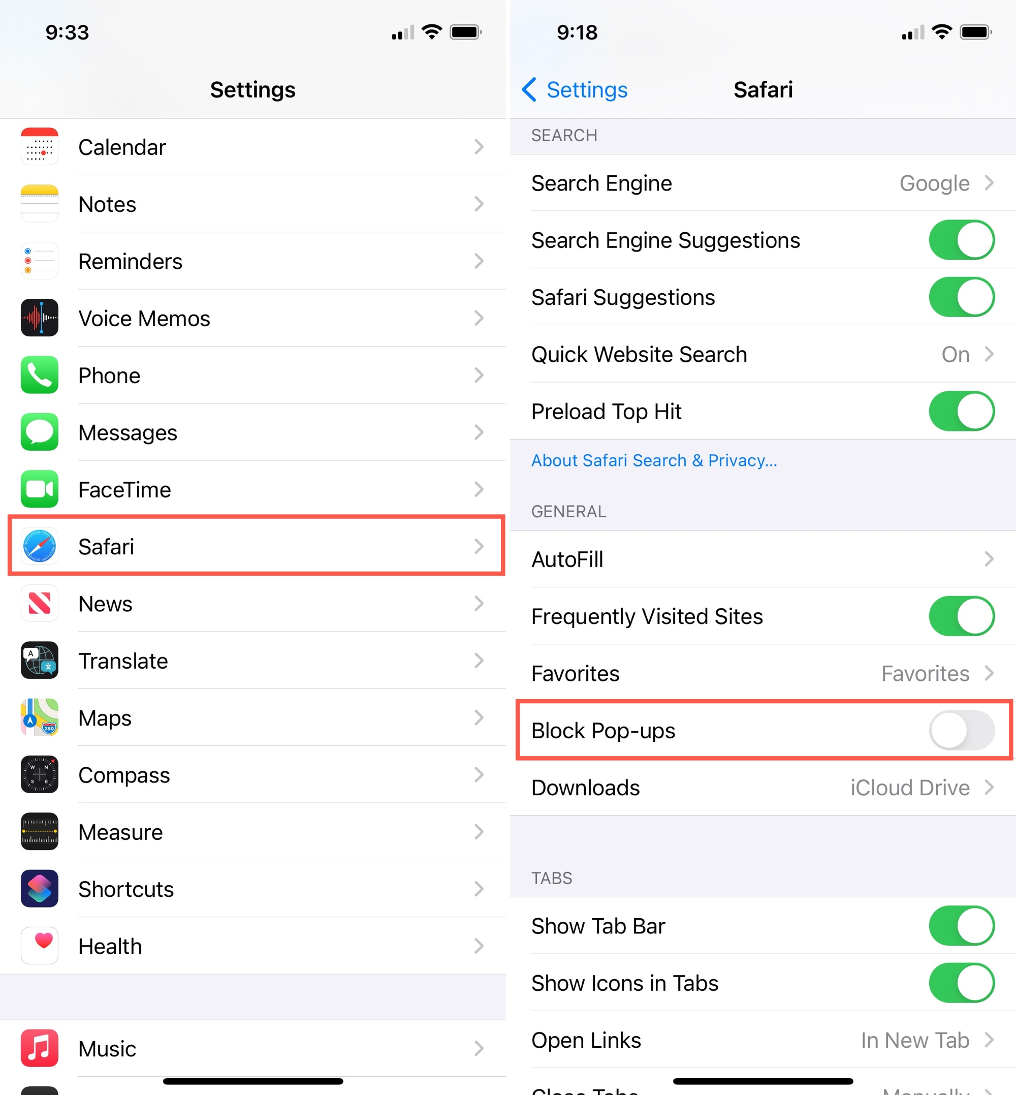 Impostazioni, Safari Sblocca i popup su iPhone