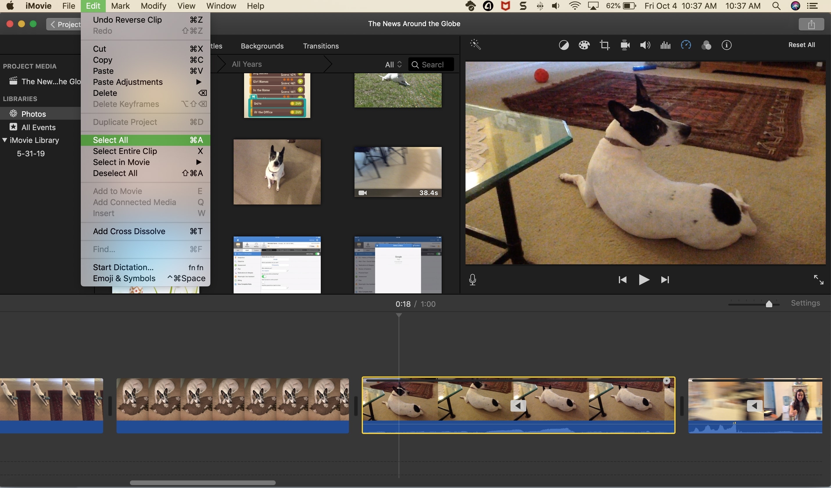 Seleziona Tutti i clip in iMovie Mac
