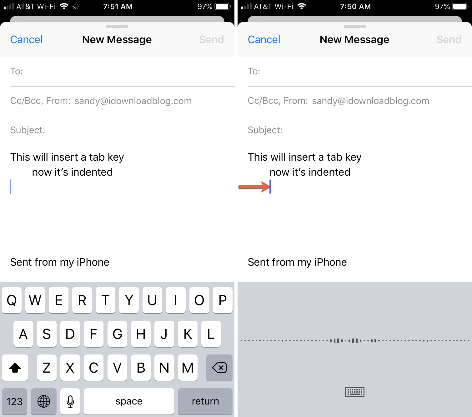 Inserisci il carattere della scheda sulla tastiera dell'iPhone