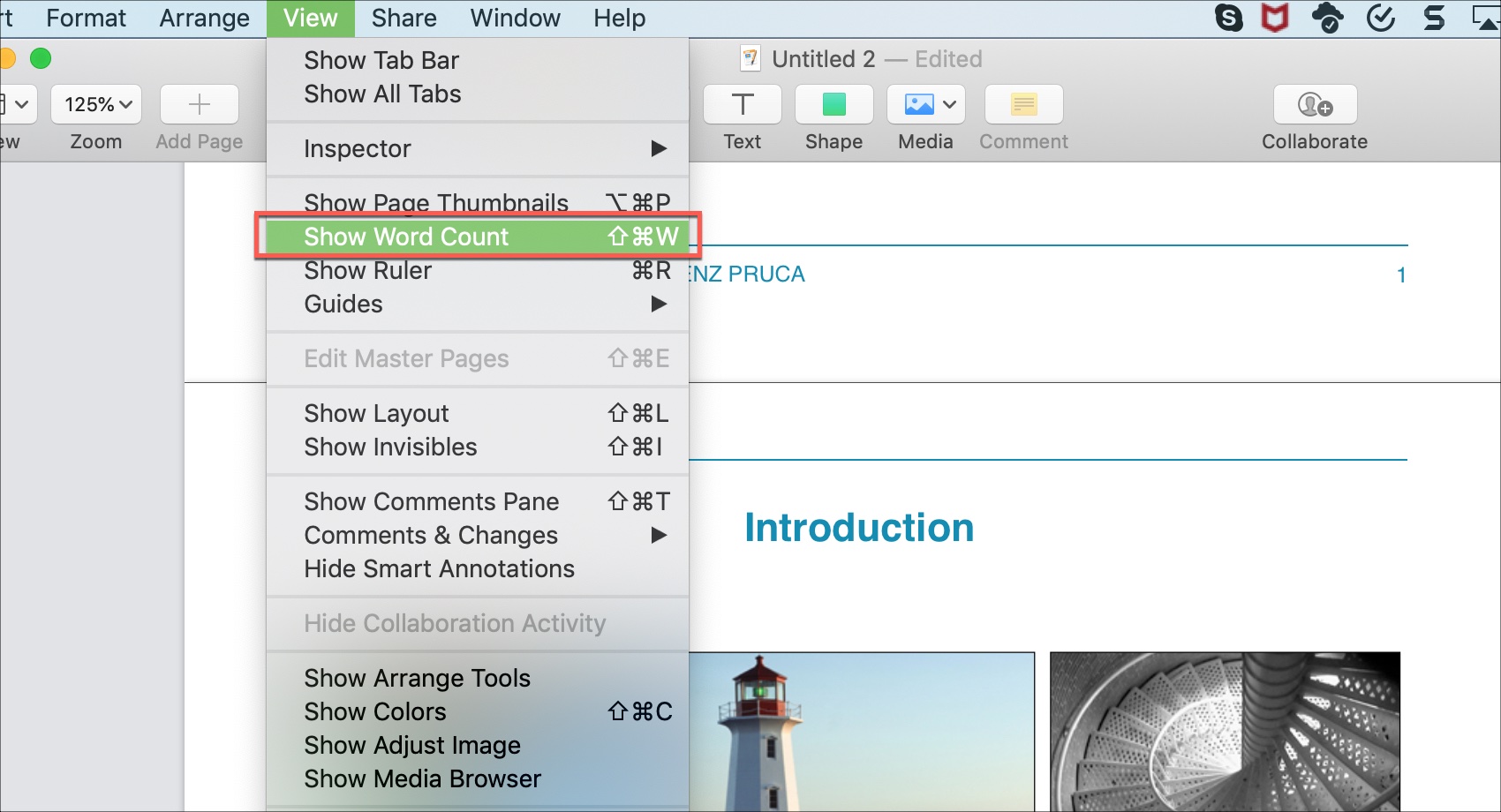 Visualizza Conteggio parole nell'app Pages su Mac