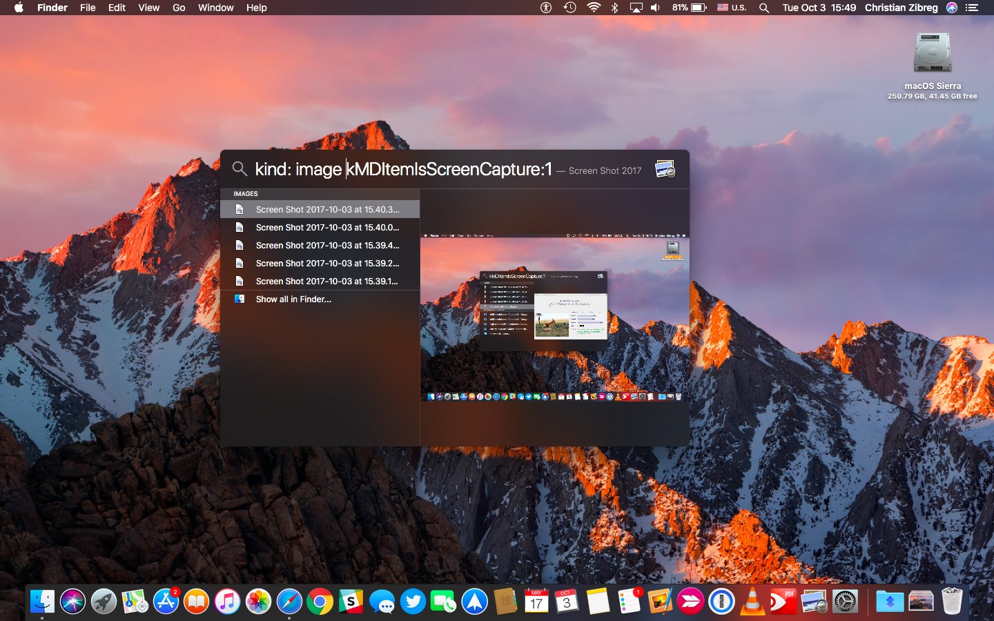 come trovare screenshot su mac con Spotlight