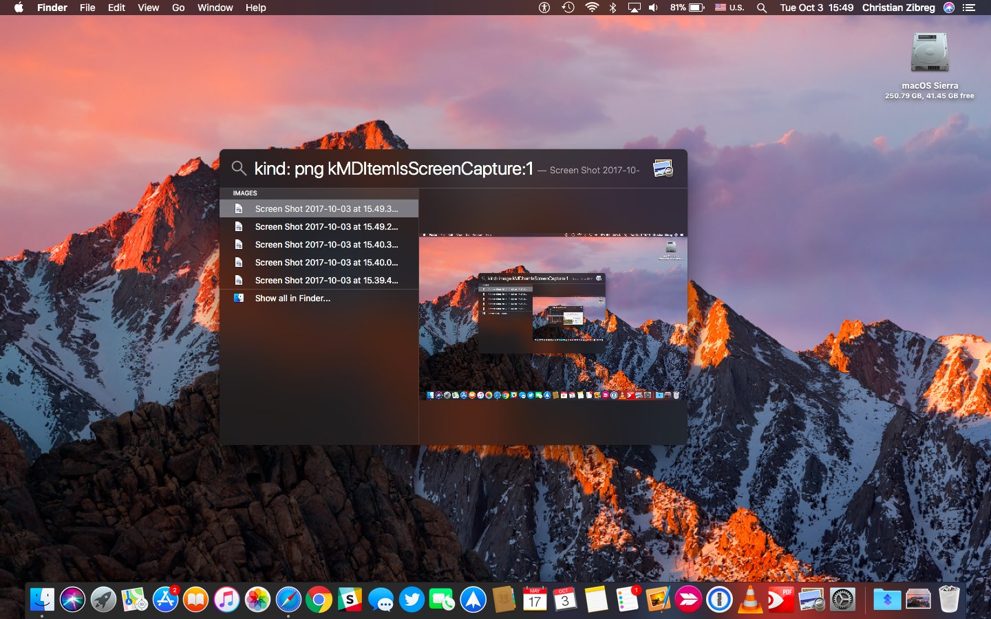 come trovare screenshot su mac con Spotlight