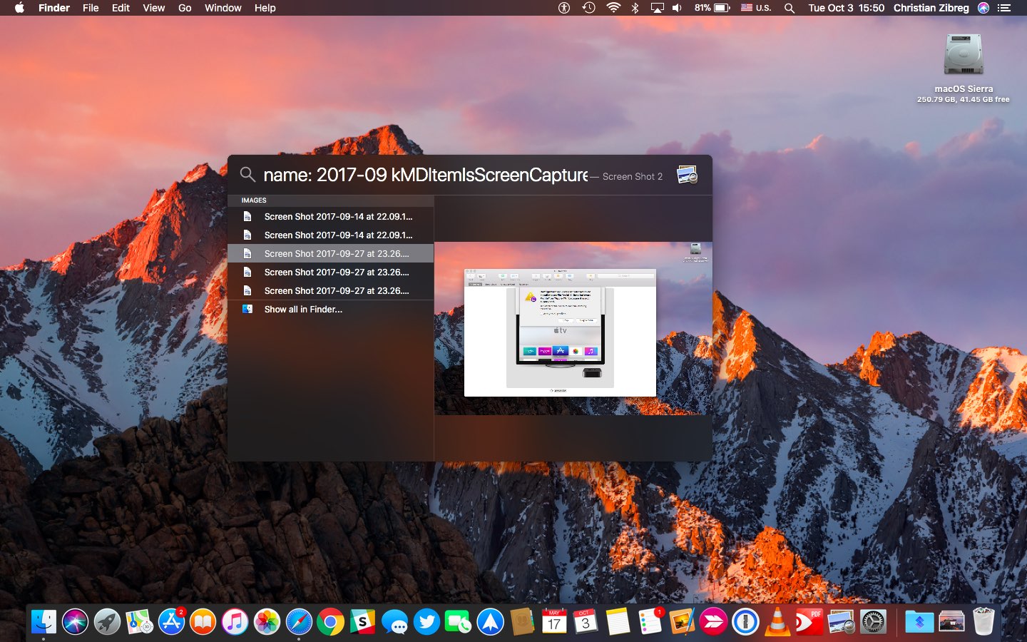 come trovare screenshot su mac con Spotlight