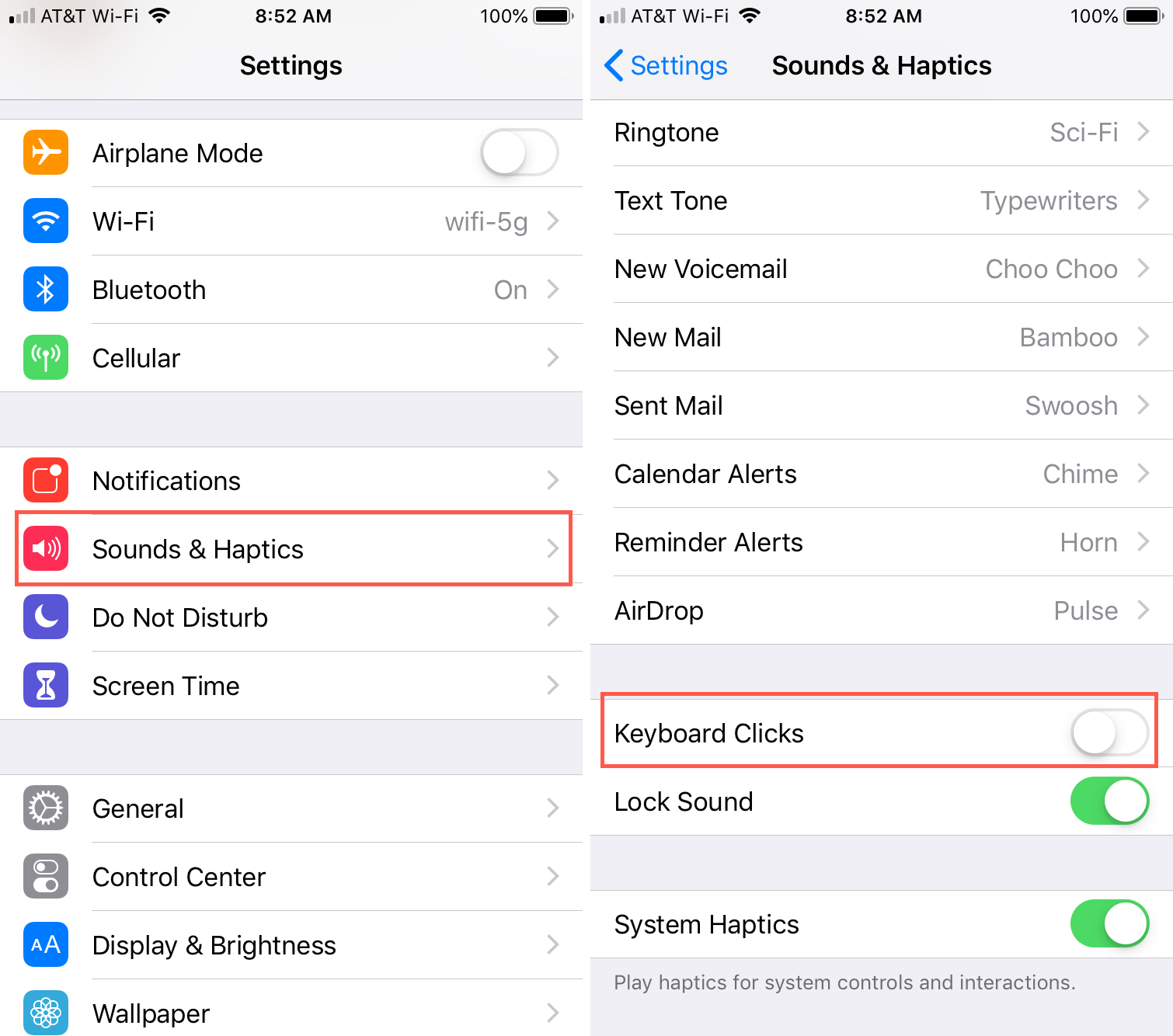 Disattiva i suoni dei clic della tastiera su iPhone