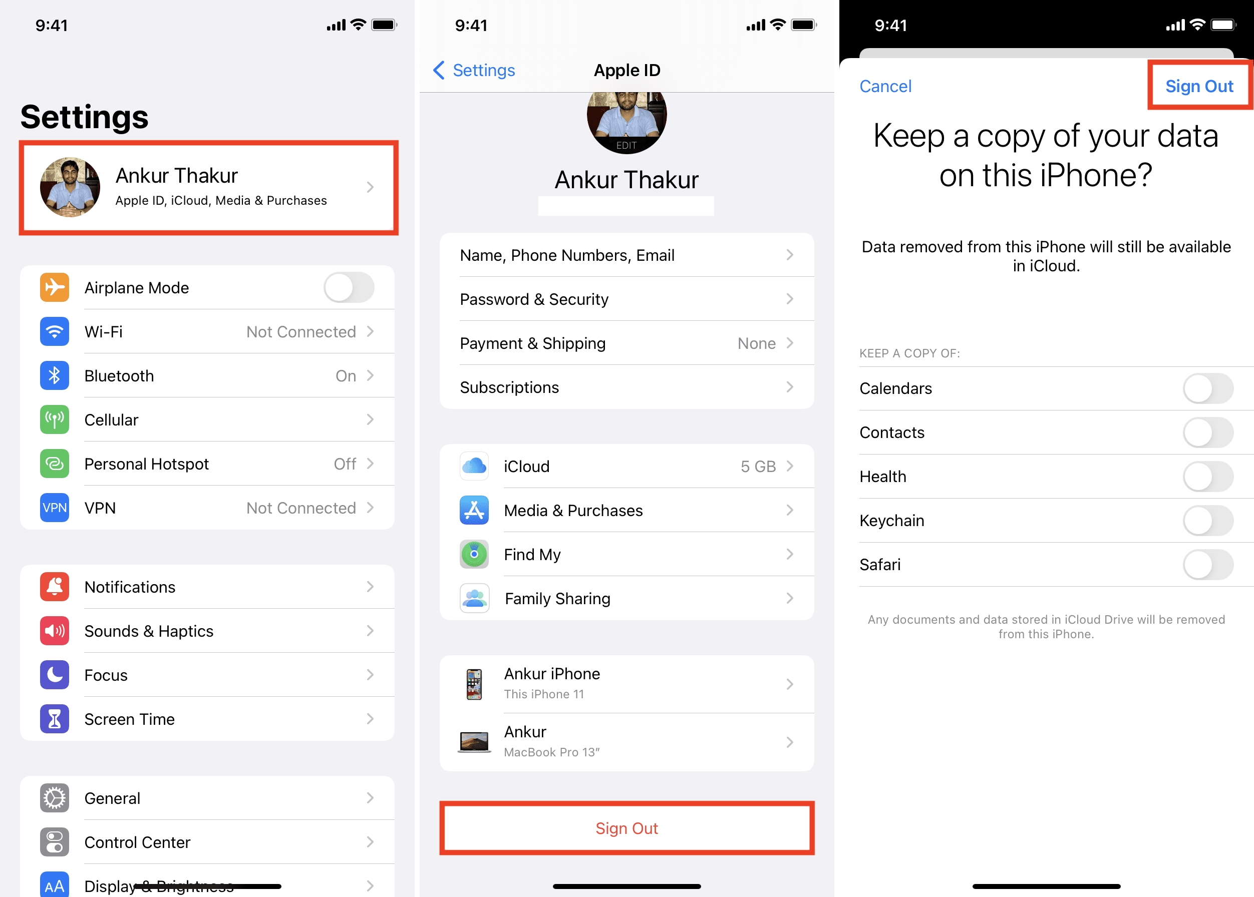 Passaggi per uscire da iCloud e ID Apple su iPhone