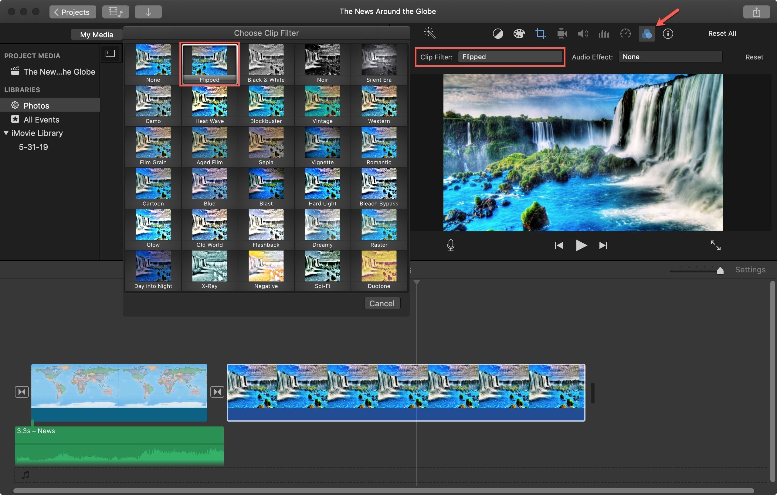 Capovolgi clip orizzontalmente iMovie Mac