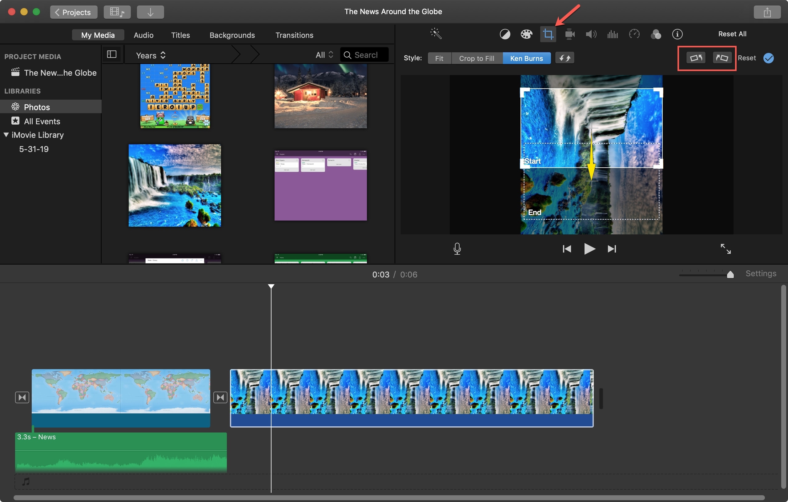Ruota clip iMovie Mac