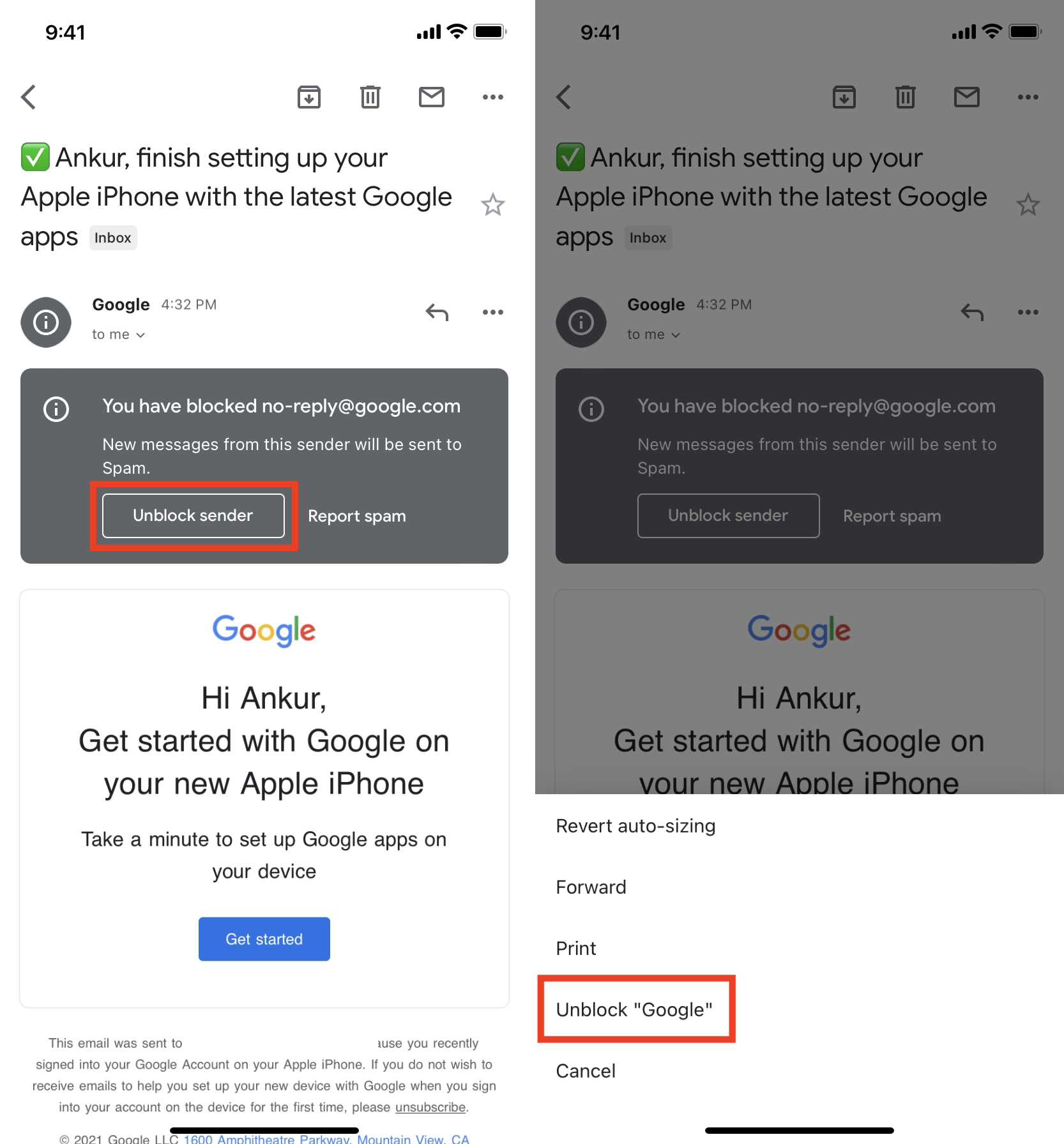 Passaggi per sbloccare un'e-mail su Gmail utilizzando iPhone o Android