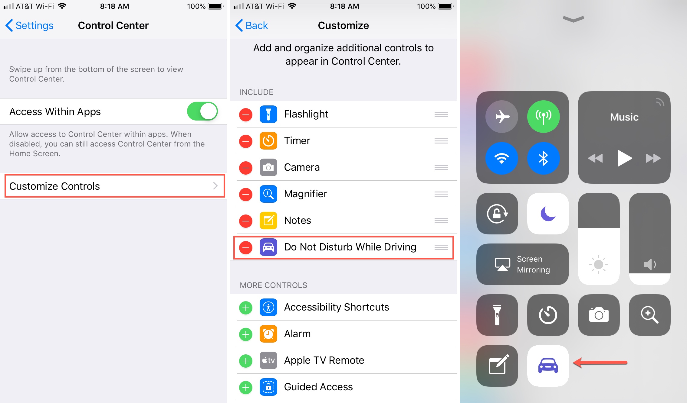Aggiungi Non disturbare la guida a Control Center iPhone