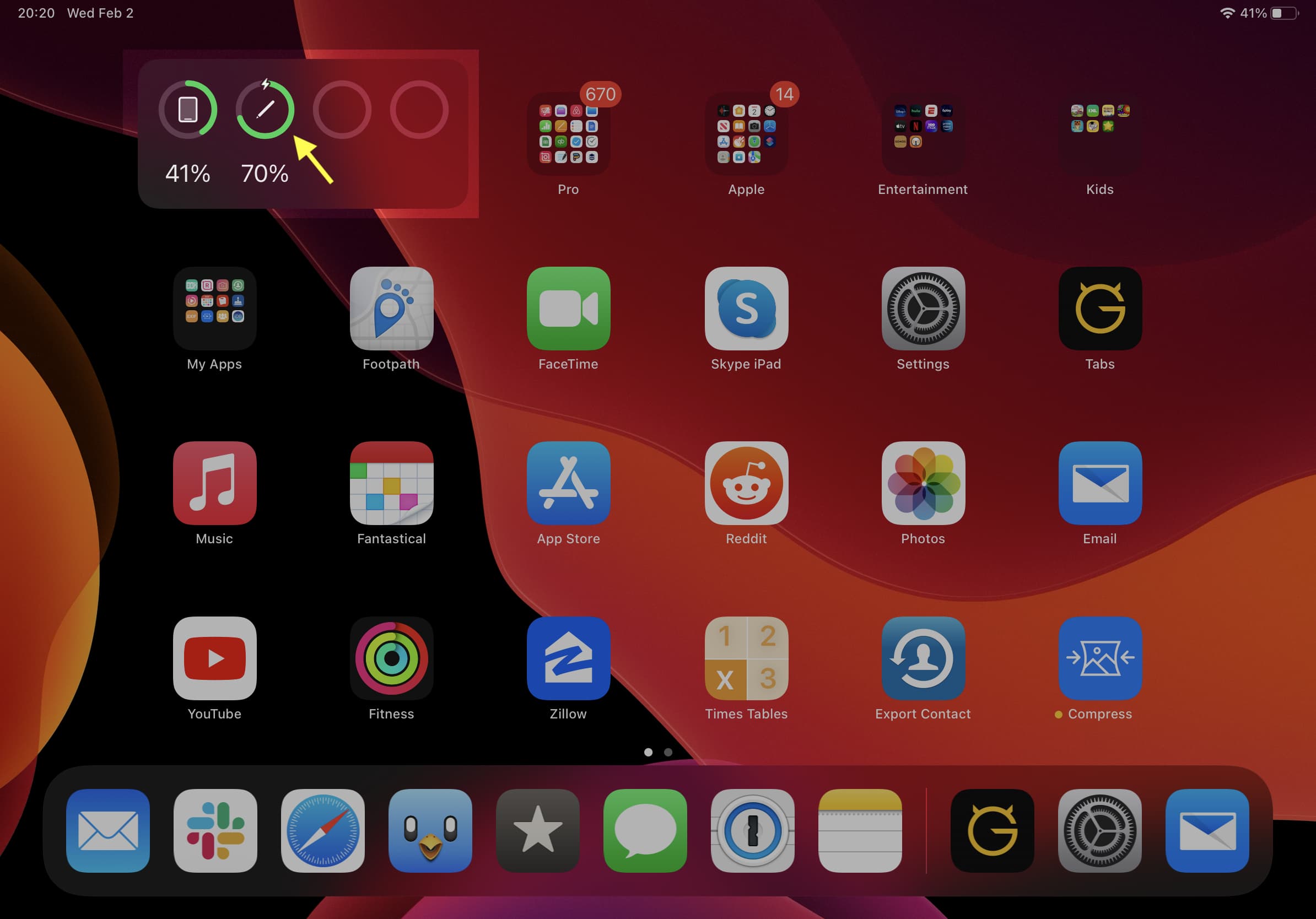 Percentuale della batteria di Apple Pencil