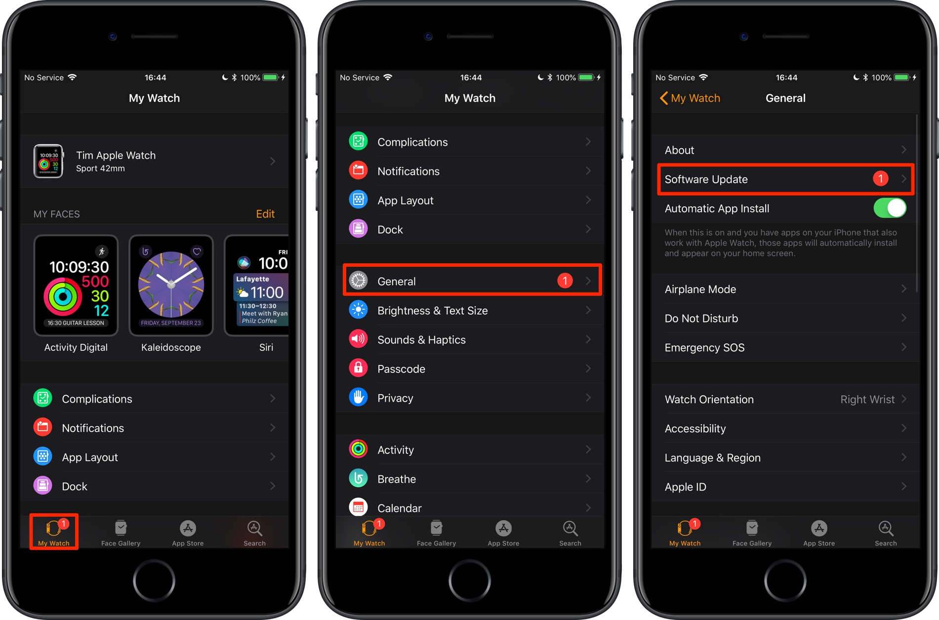 Impostazioni di aggiornamento del software dell'Apple Watch