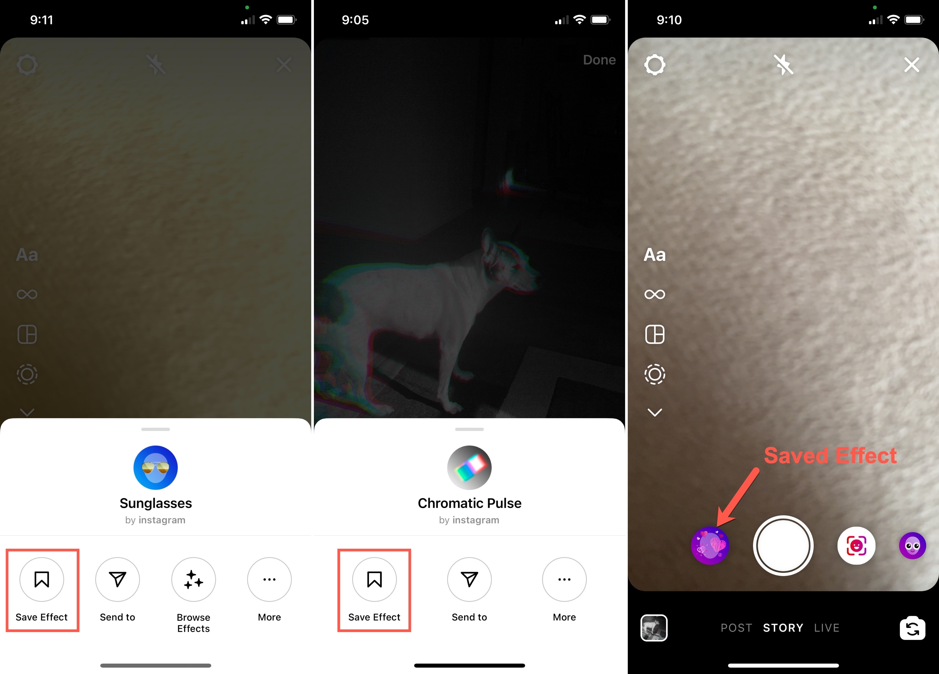 Salva gli effetti su Instagram