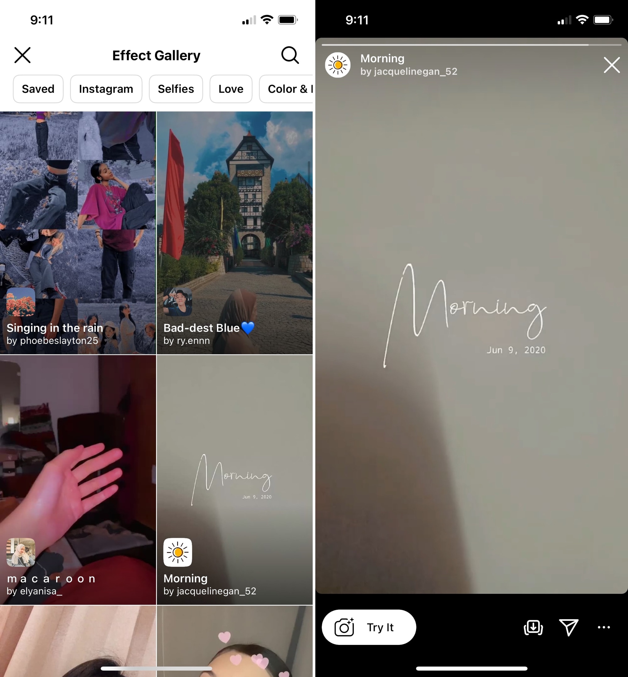 Galleria degli effetti di Instagram