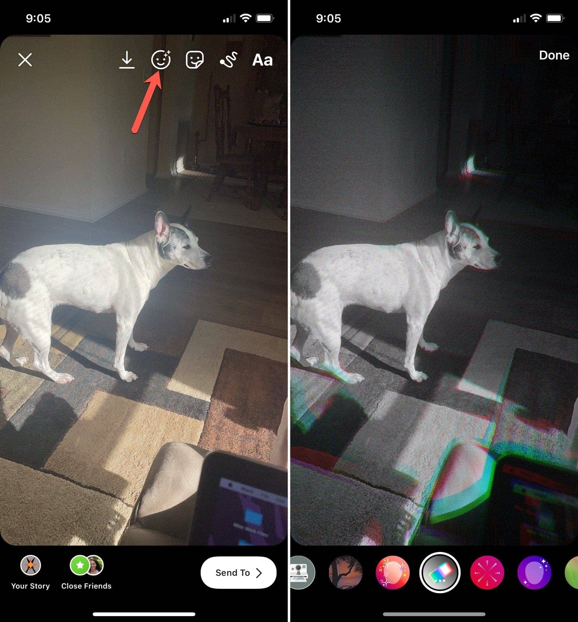 Aggiungi un effetto a una storia di Instagram