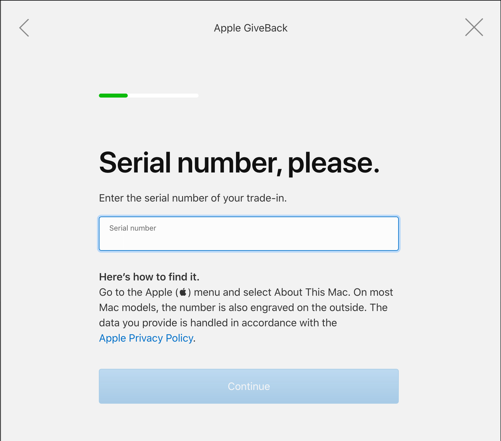 Numero di serie di Apple GiveBack