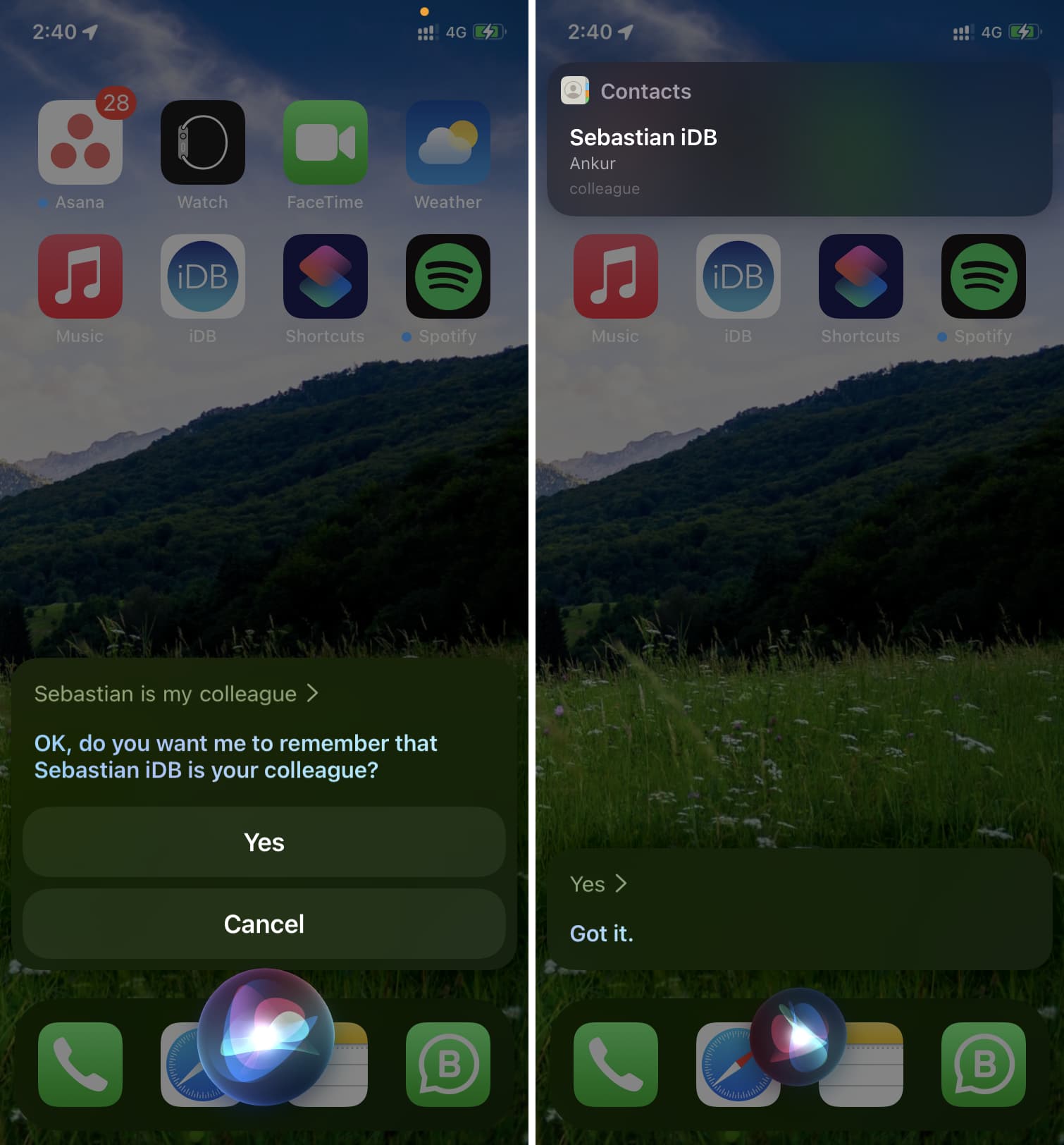 Metti gli amici e la famiglia nella memoria di Siri