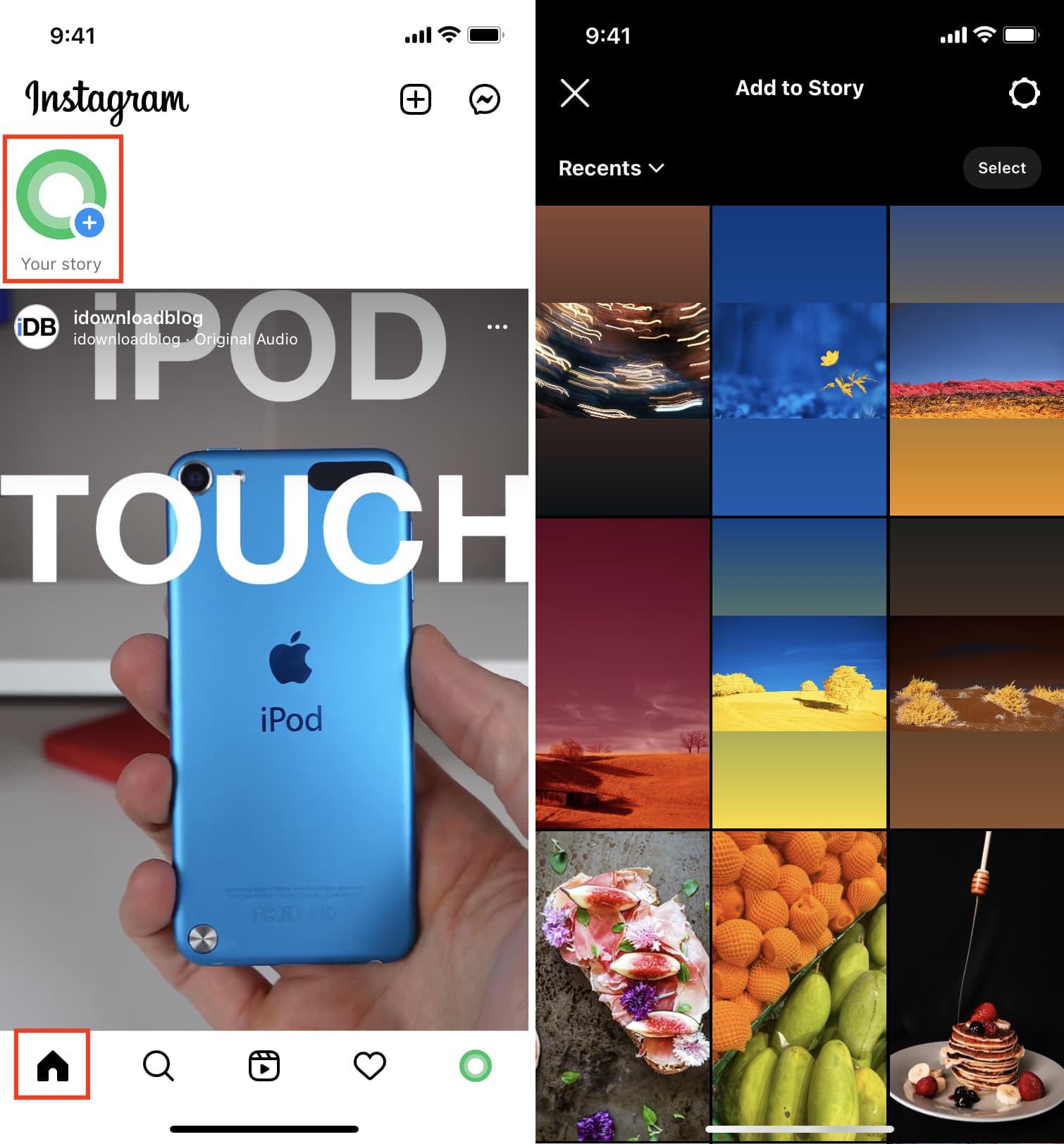 Tocca il pulsante Storia in Instagram per aggiungere una storia